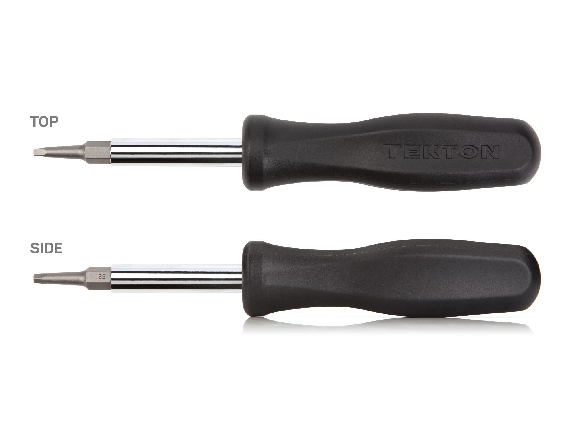 Side view of black Tekton multi-bit driver. Item #DMS14006