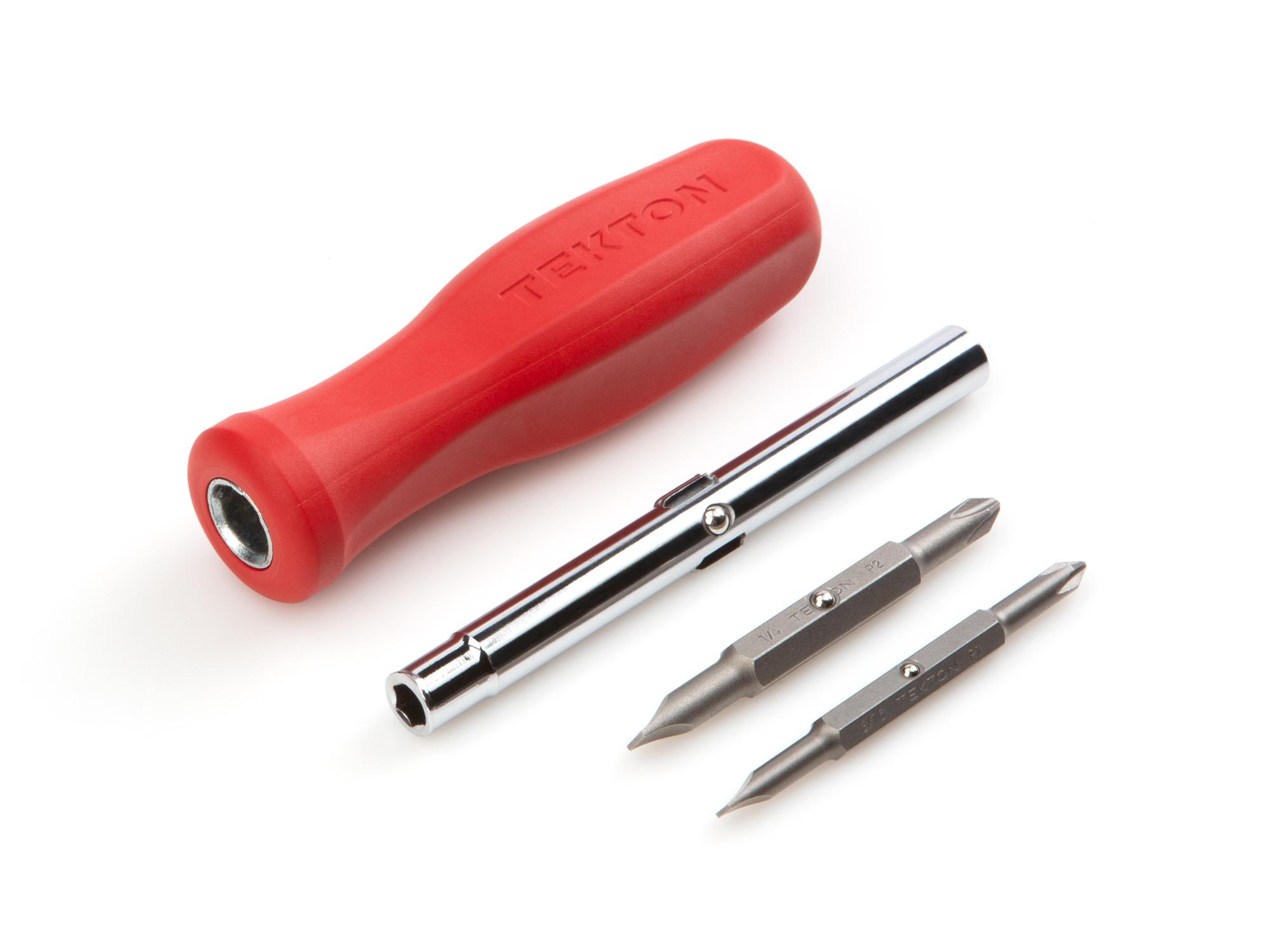 Laid out contents of red Tekton multi-bit driver. Item #DMS18010