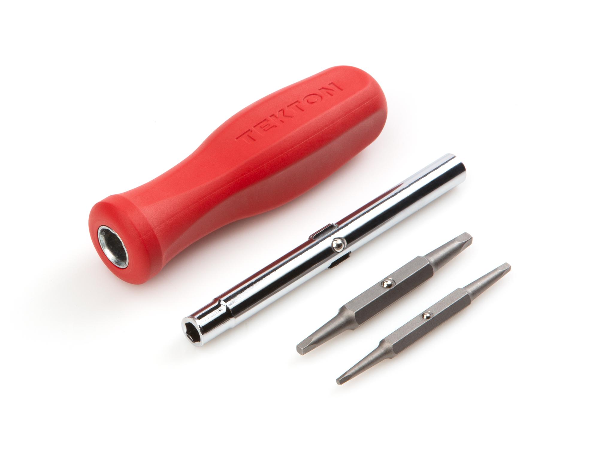 Laid out contents of red Tekton multi-bit driver. Item #DMS18015