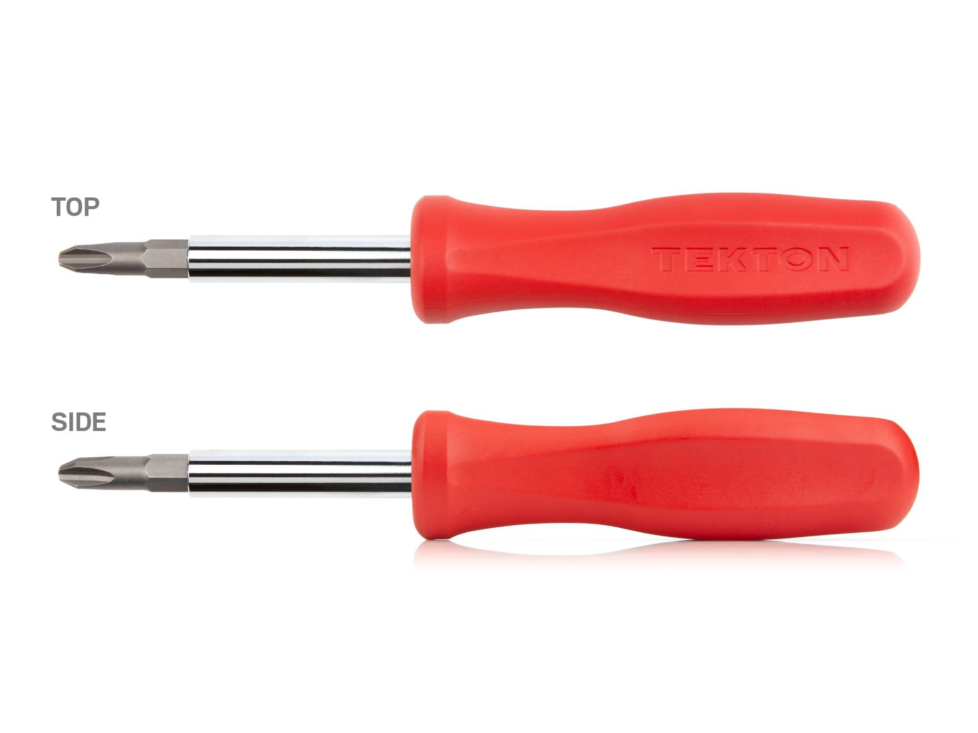 Side view of red Tekton multi-bit driver. Item #DMS18016