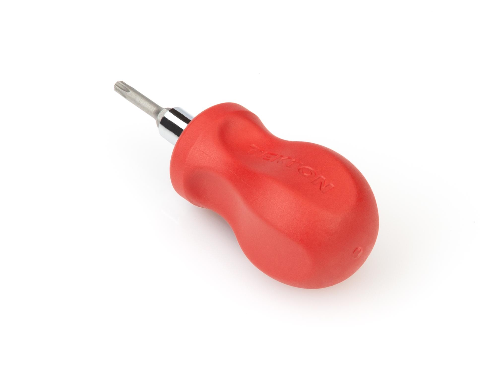 Back angle view of red Tekton multi-bit driver. Item #DMT17004