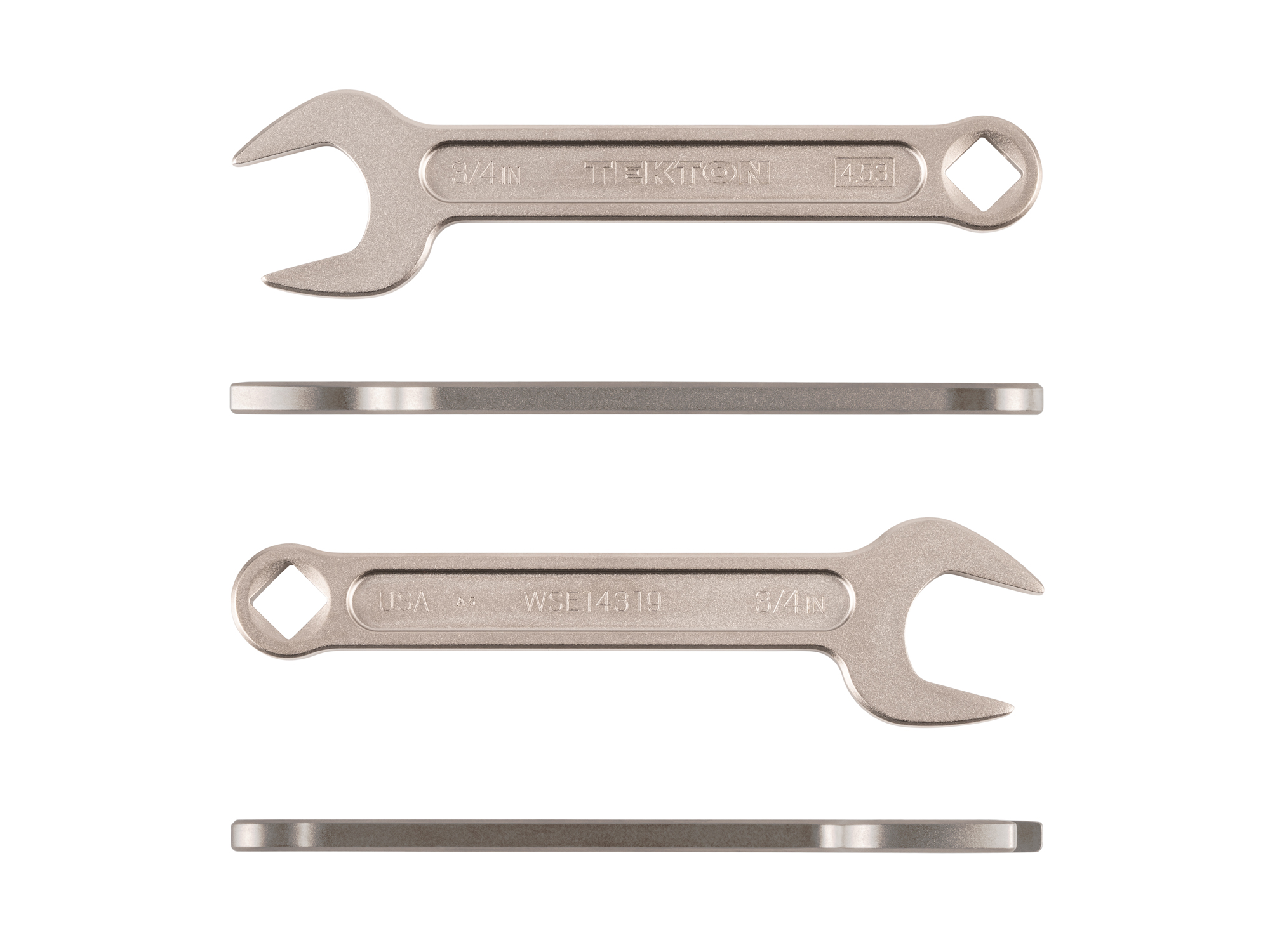 Side view of Tekton 3/4 inch open end wrench set. Item #WSE14319