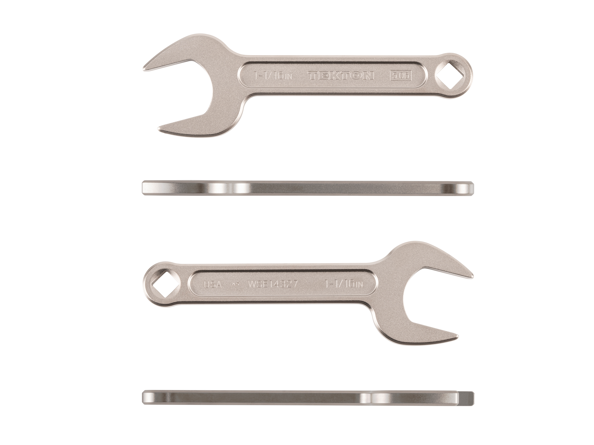 Side view of Tekton 1 1/16 inch open end wrench set. Item #WSE14327