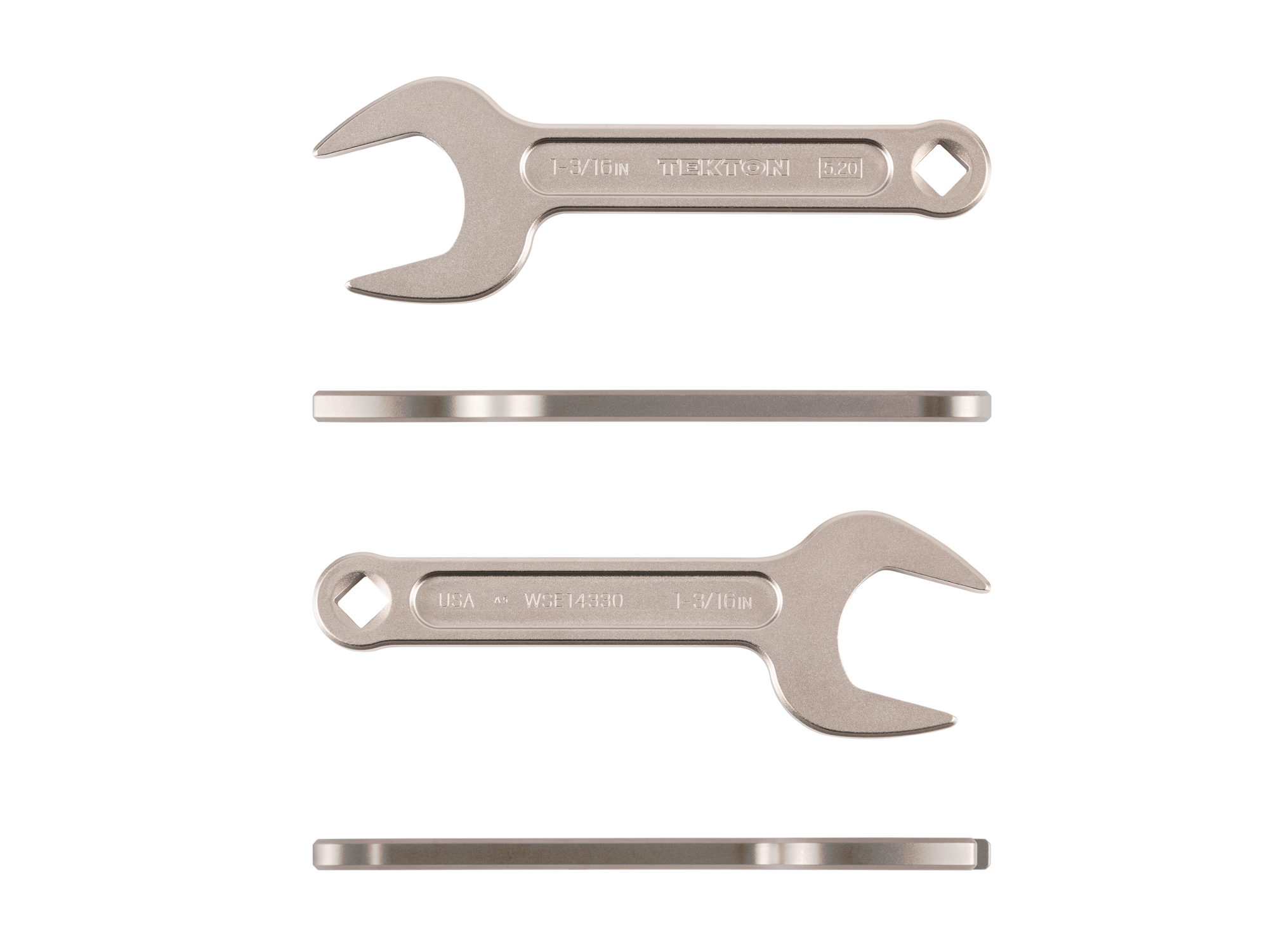 Side view of Tekton 1 3/16 inch open end wrench set. Item #WSE14330