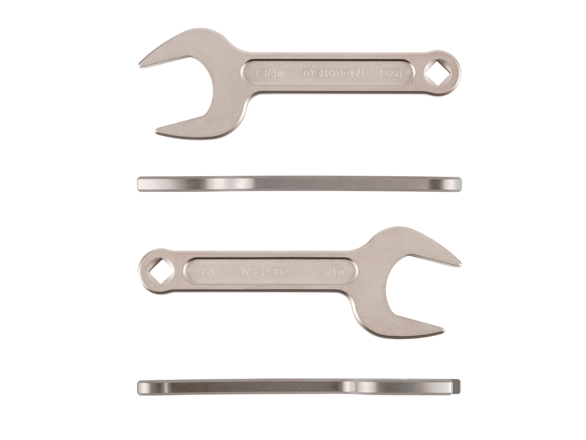 Side view of Tekton 1 1/4 inch open end wrench set. Item #WSE14332