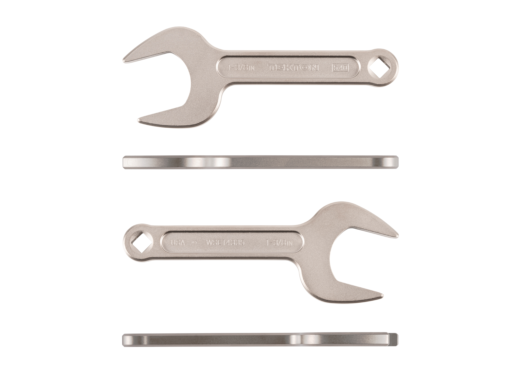 Side view of Tekton 1 3/8 inch open end wrench set. Item #WSE14335