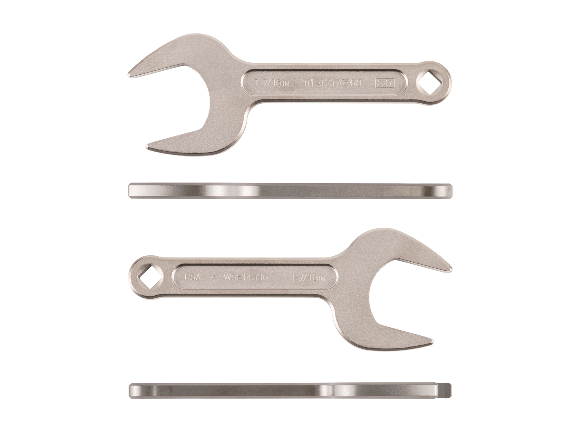 Side view of Tekton 1 7/16 inch open end wrench set. Item #WSE14336