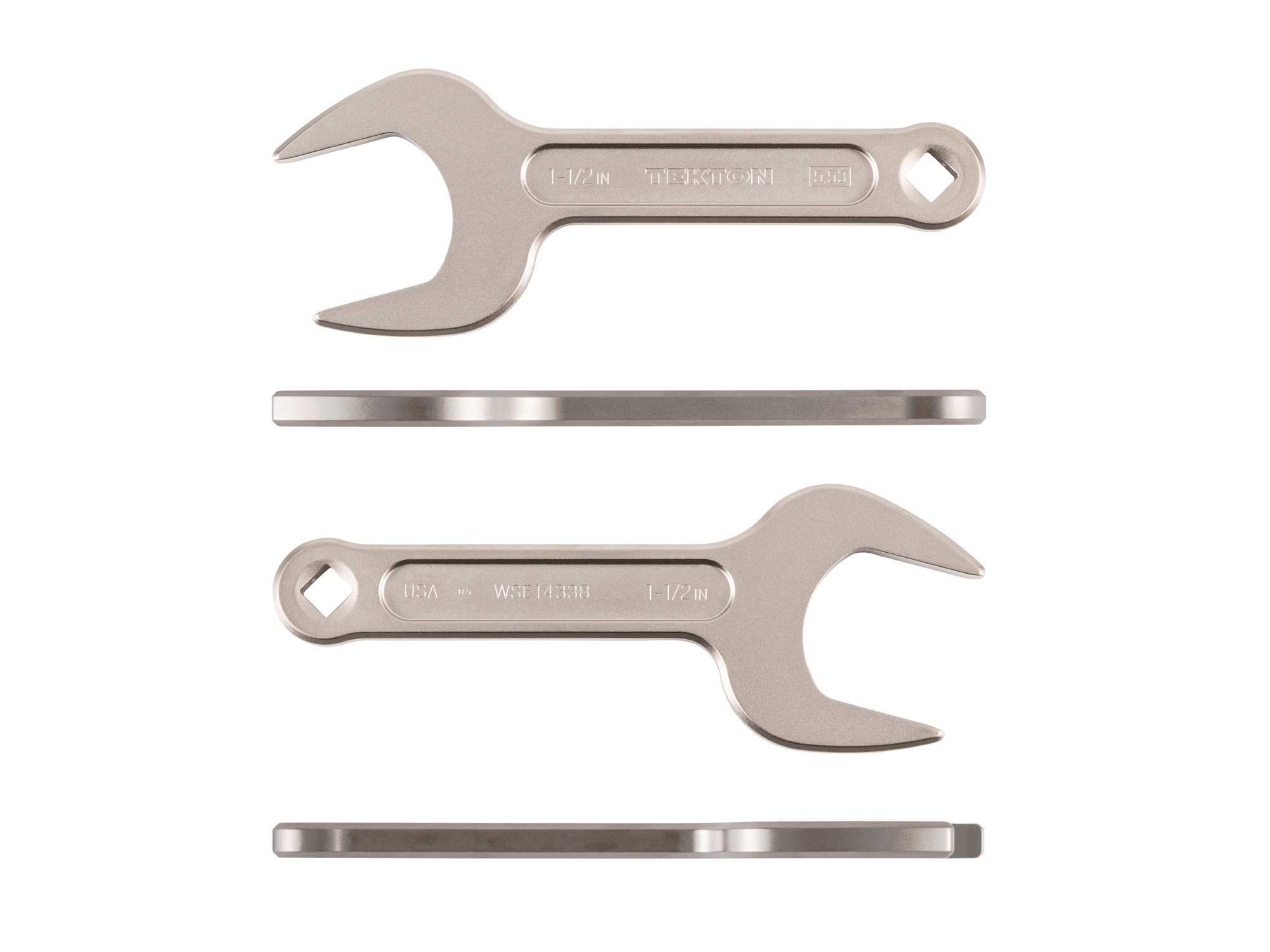 Side view of Tekton 1 1/2 inch open end wrench set. Item #WSE14338