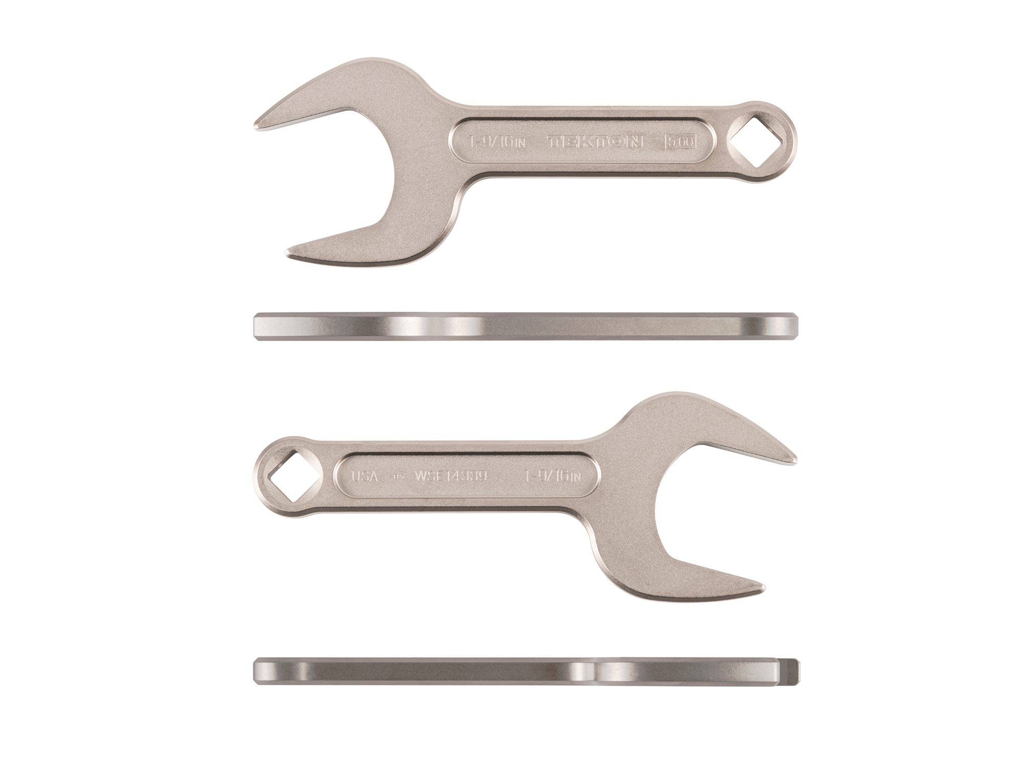 Side view of Tekton 1 9/16 inch open end wrench set. Item #WSE14339