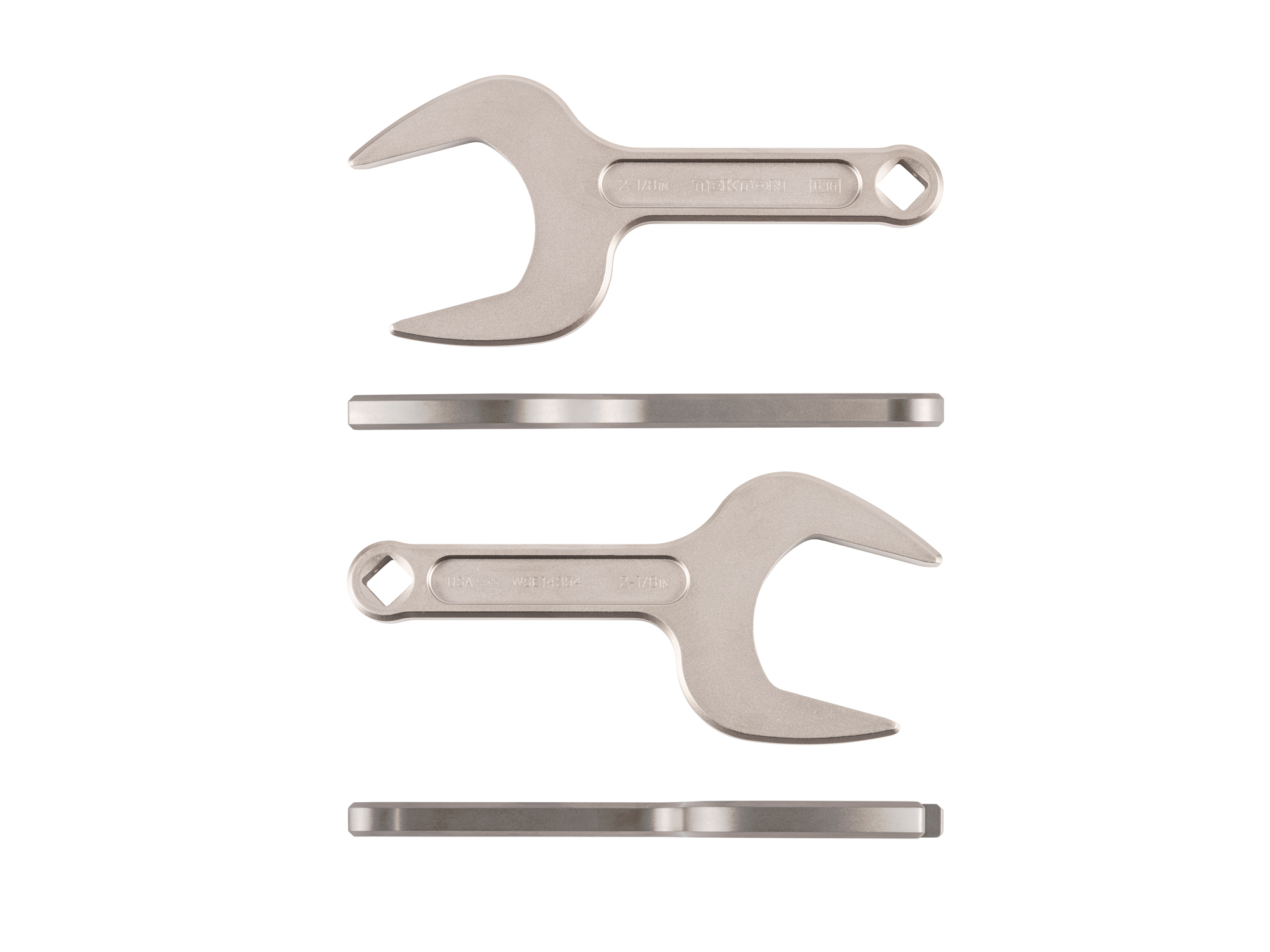 Side view of Tekton 2 1/8 inch open end wrench set. Item #WSE14354