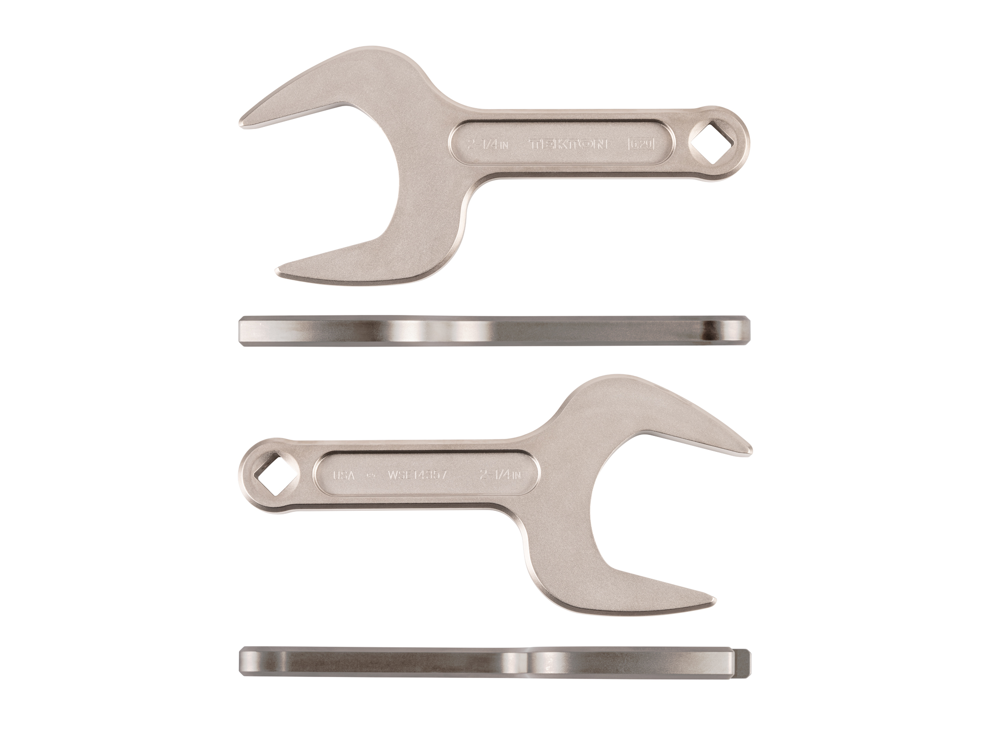 Side view of Tekton 2 1/4 inch open end wrench set. Item #WSE14357
