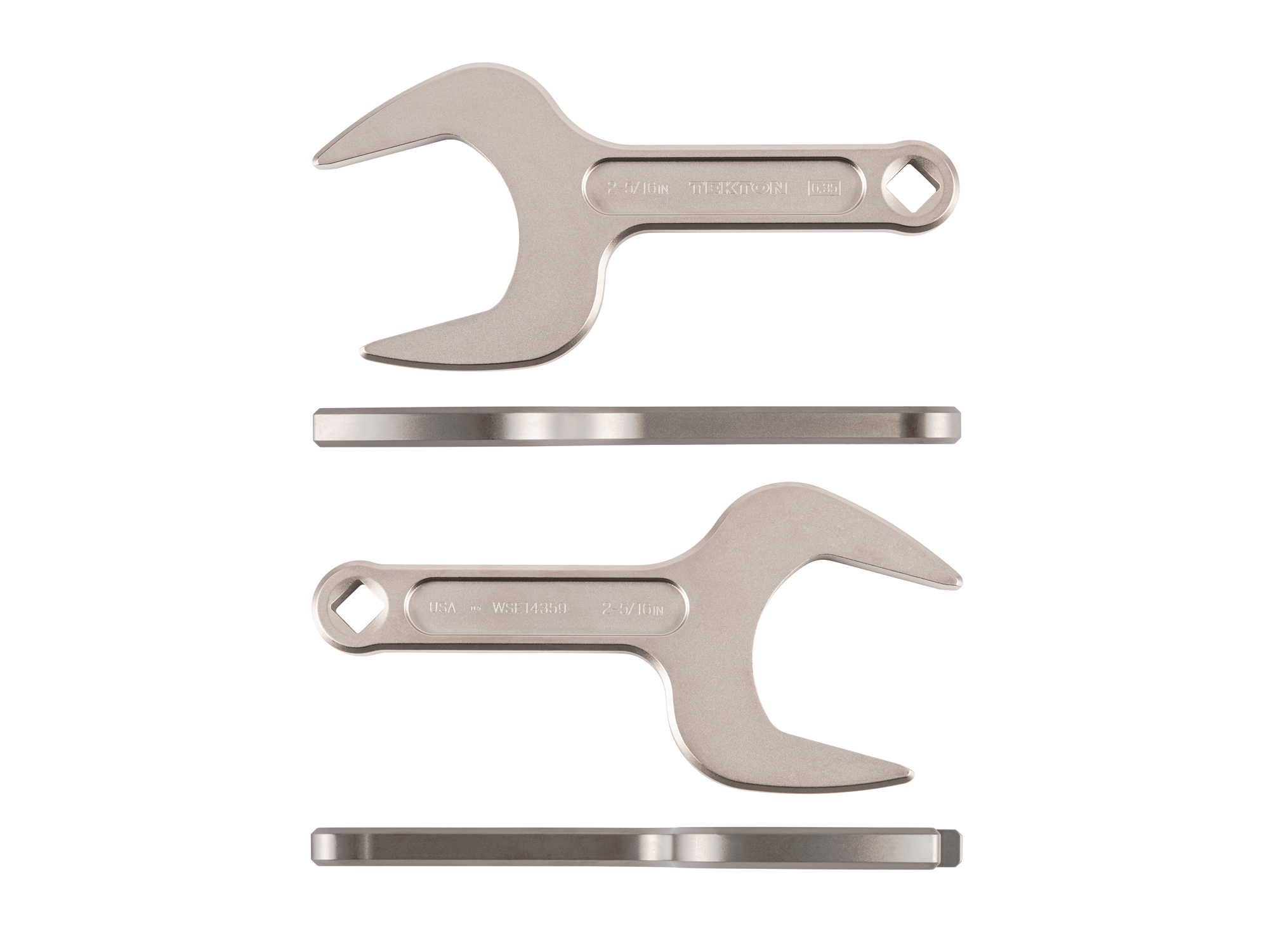 Side view of Tekton 2 5/16 inch open end wrench set. Item #WSE14359