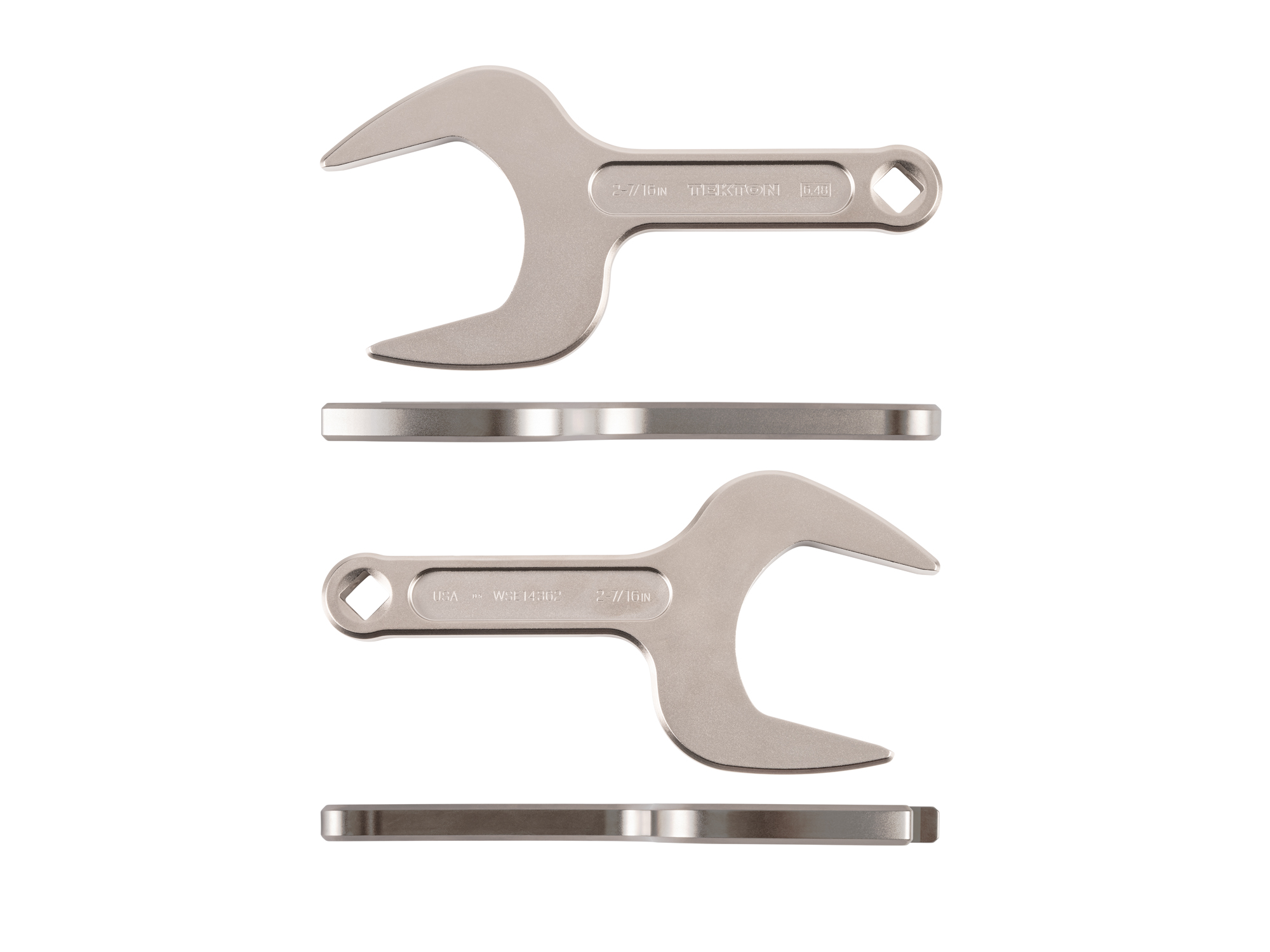 Side view of Tekton 2 7/16 inch open end wrench set. Item #WSE14362