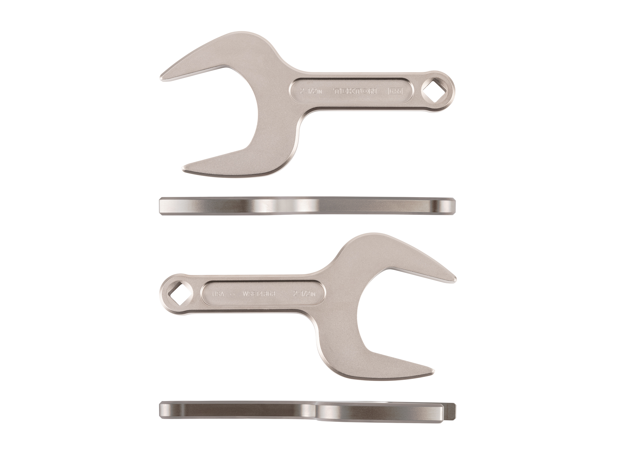 Side view of Tekton 2 1/2 inch open end wrench set. Item #WSE14363