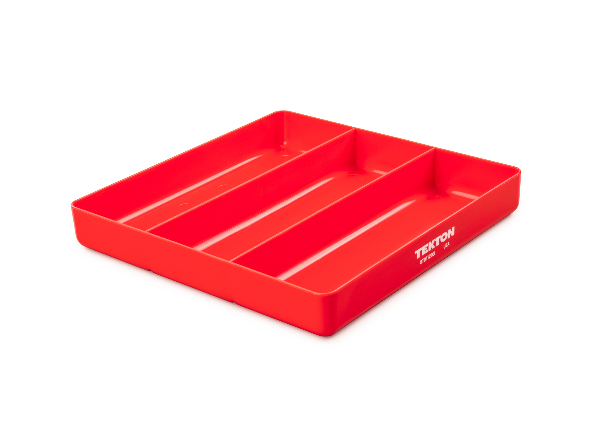 3 compartment organizer tray (Red). Store small parts, pieces, and tools in a stackable organizer tray. Made in the USA. OTD11203.