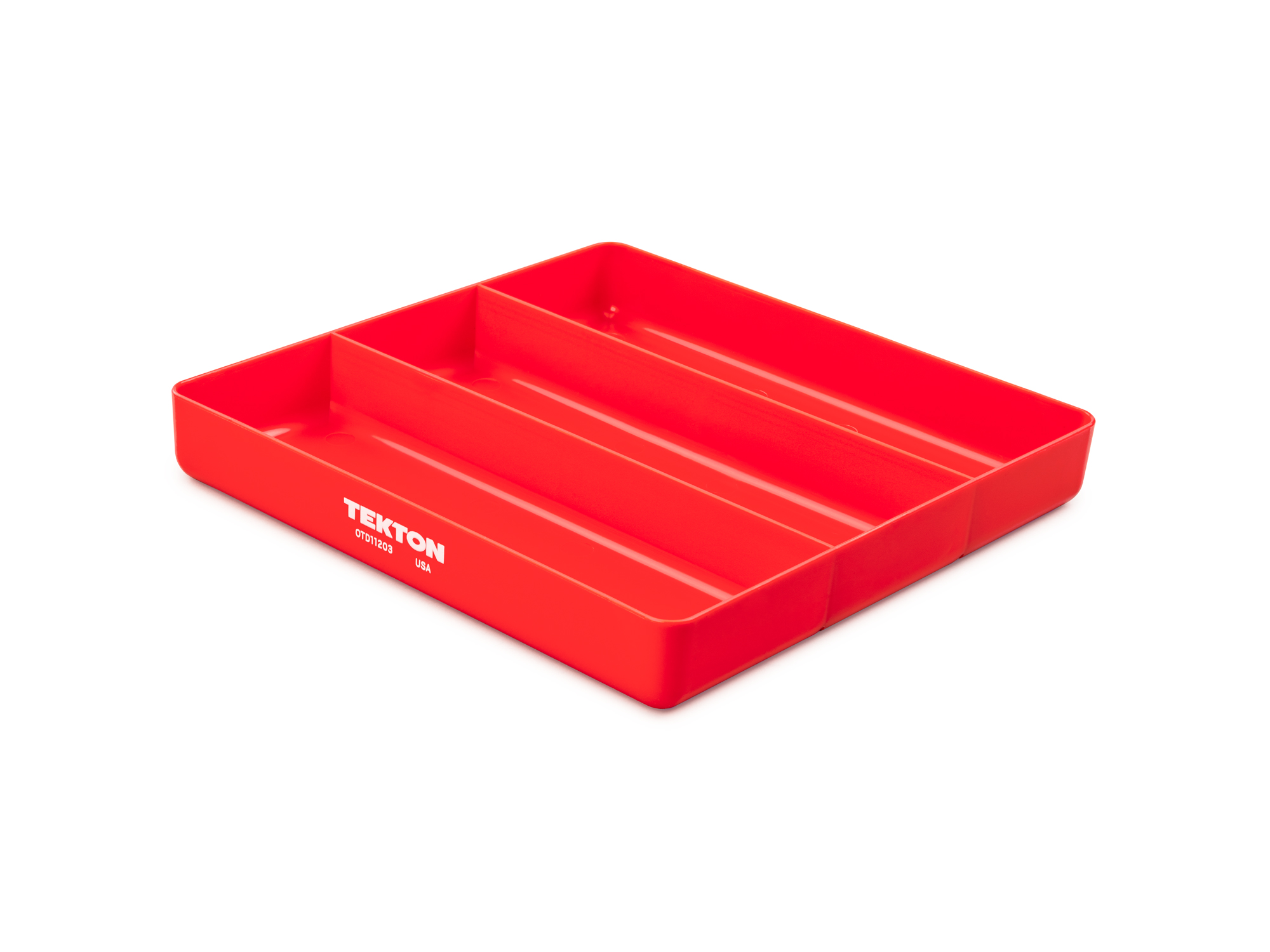 3 compartment organizer tray (Red). Store small parts, pieces, and tools in a stackable organizer tray. Made in the USA. OTD11203.