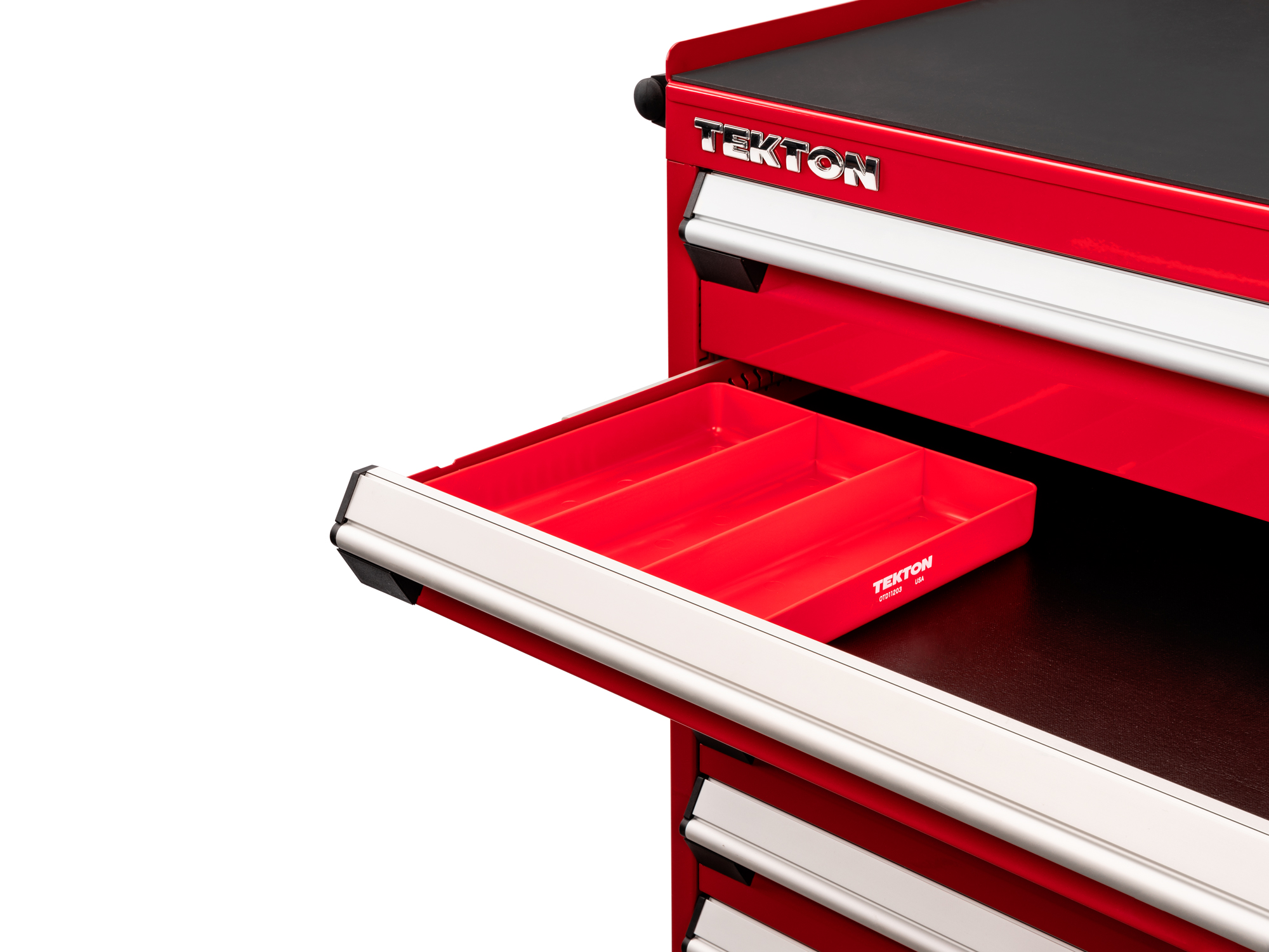 3 compartment organizer tray (Red). Store small parts, pieces, and tools in a stackable organizer tray. Made in the USA. OTD11203.