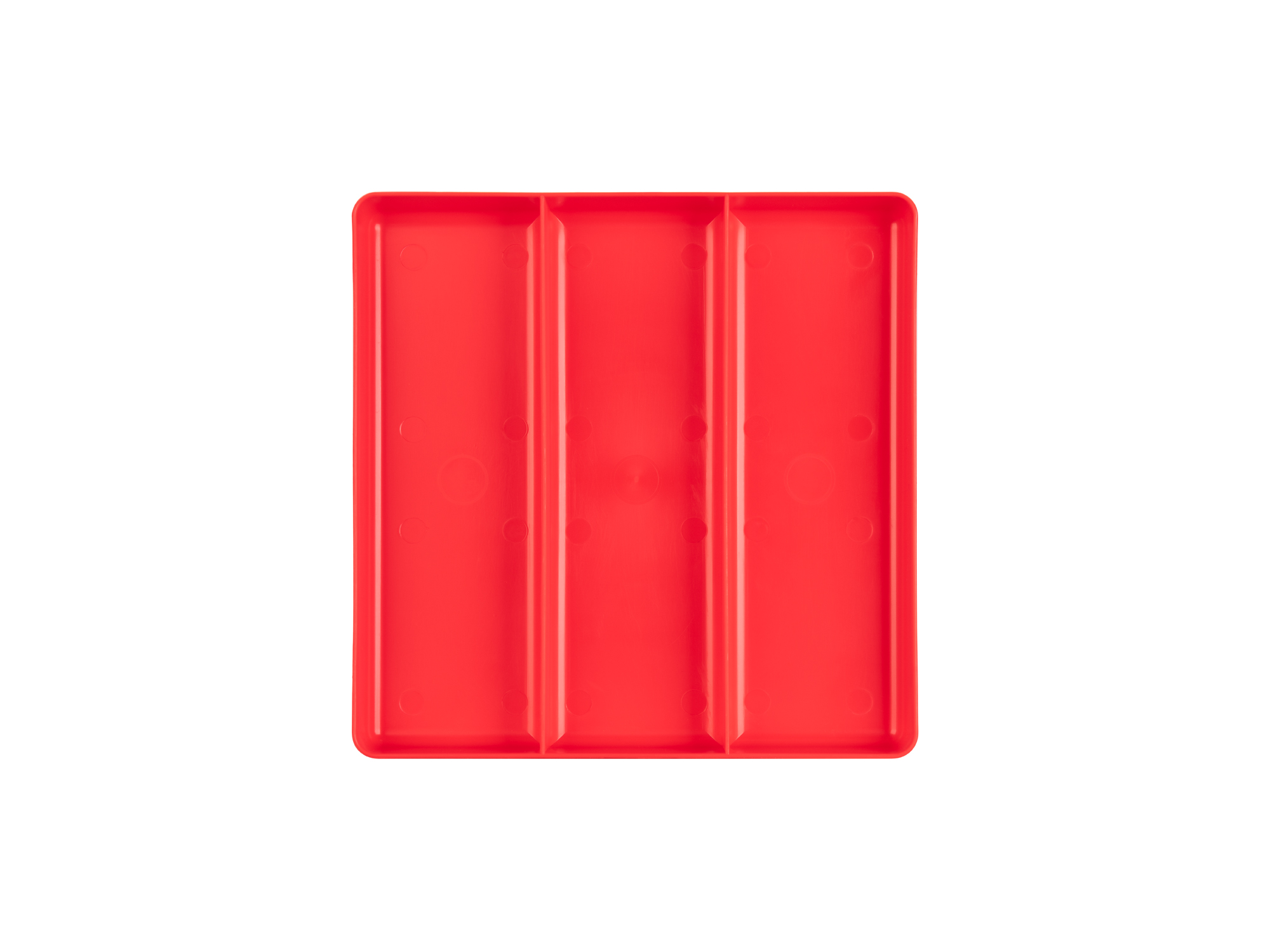 3 compartment organizer tray (Red). Store small parts, pieces, and tools in a stackable organizer tray. Made in the USA. OTD11203.