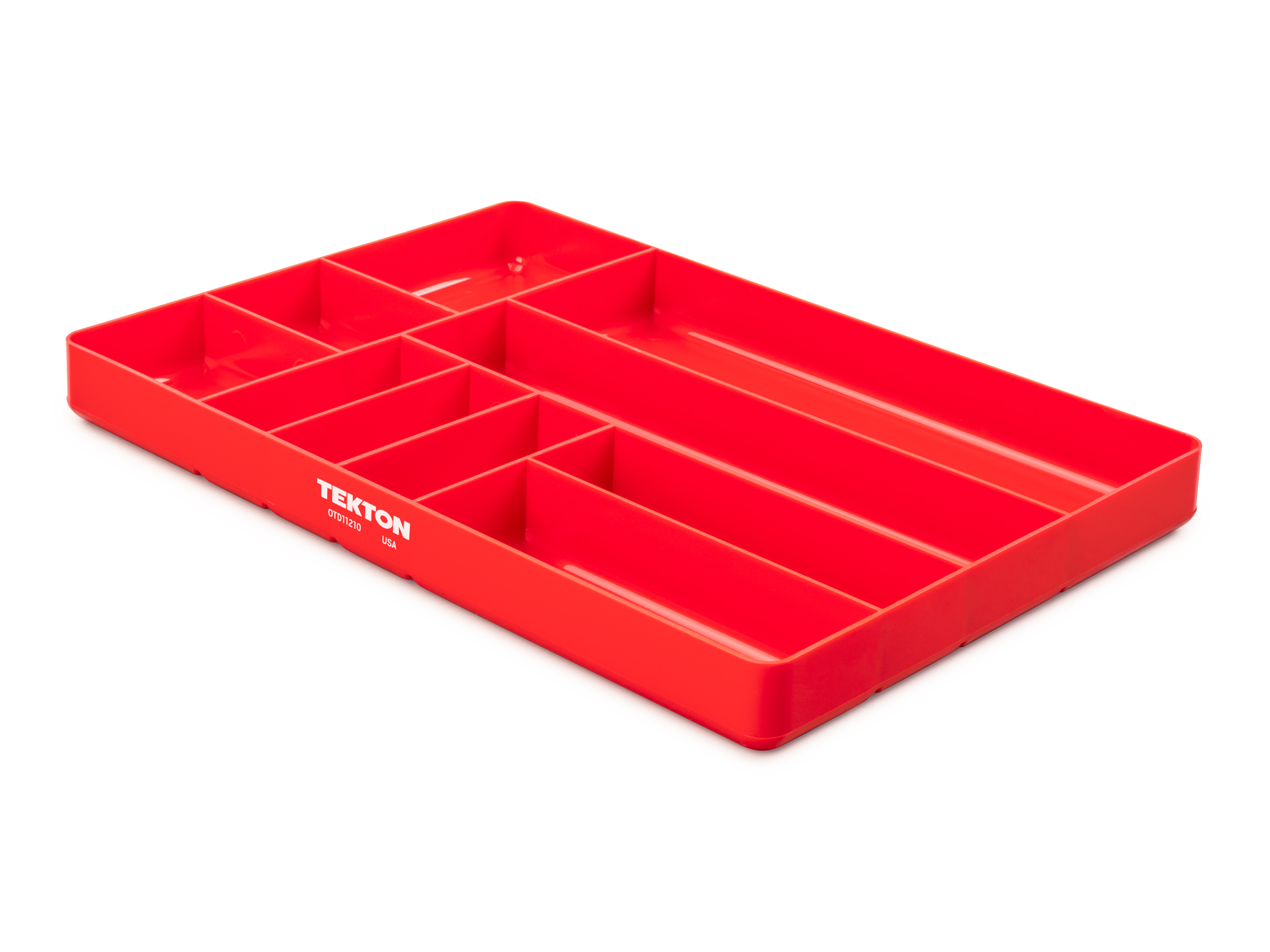 10 compartment organizer tray (Red). Store small parts, pieces, and tools in a stackable organizer tray. Made in the USA. OTD11210.