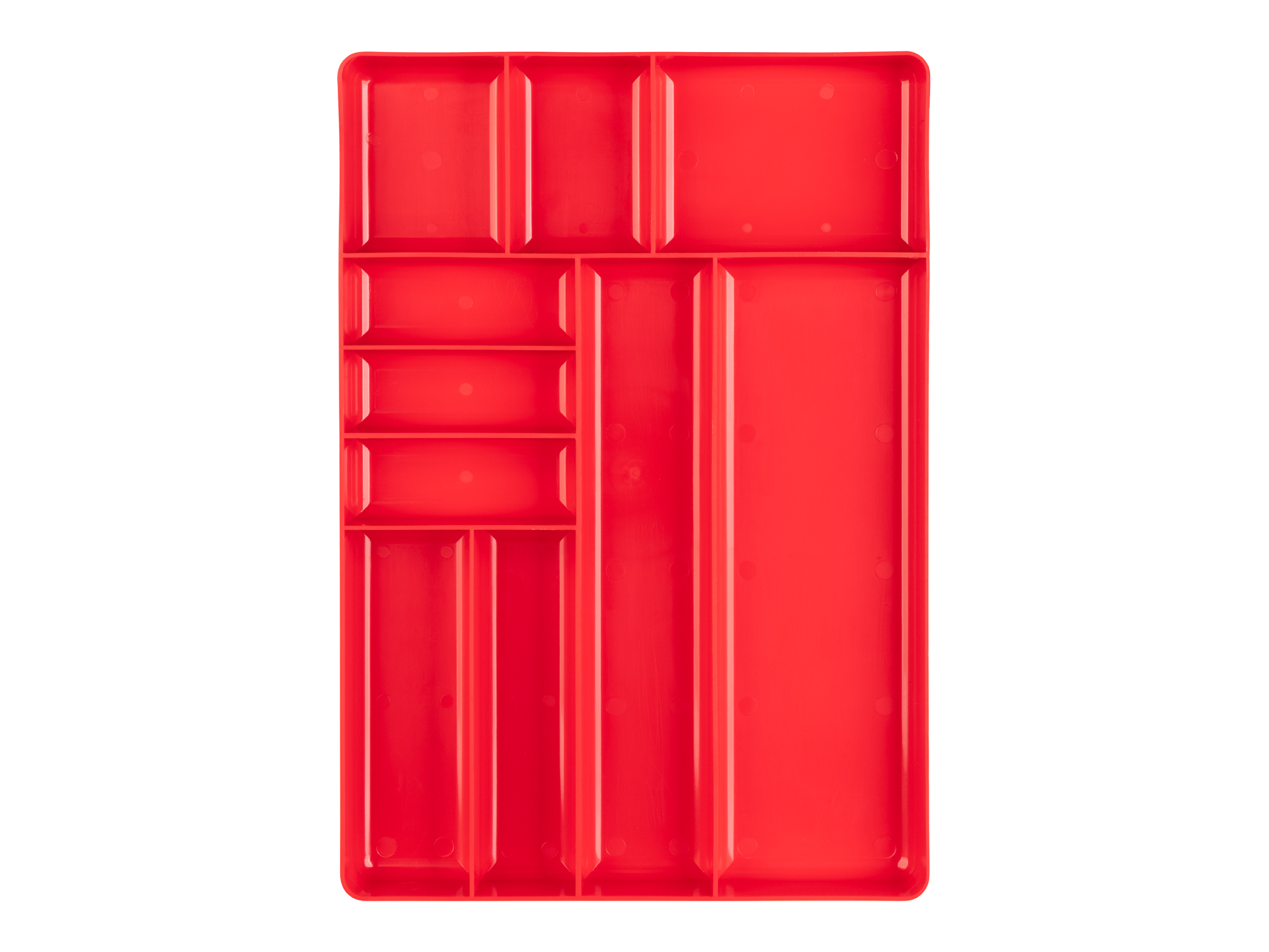 10 compartment organizer tray (Red). Store small parts, pieces, and tools in a stackable organizer tray. Made in the USA. OTD11210.