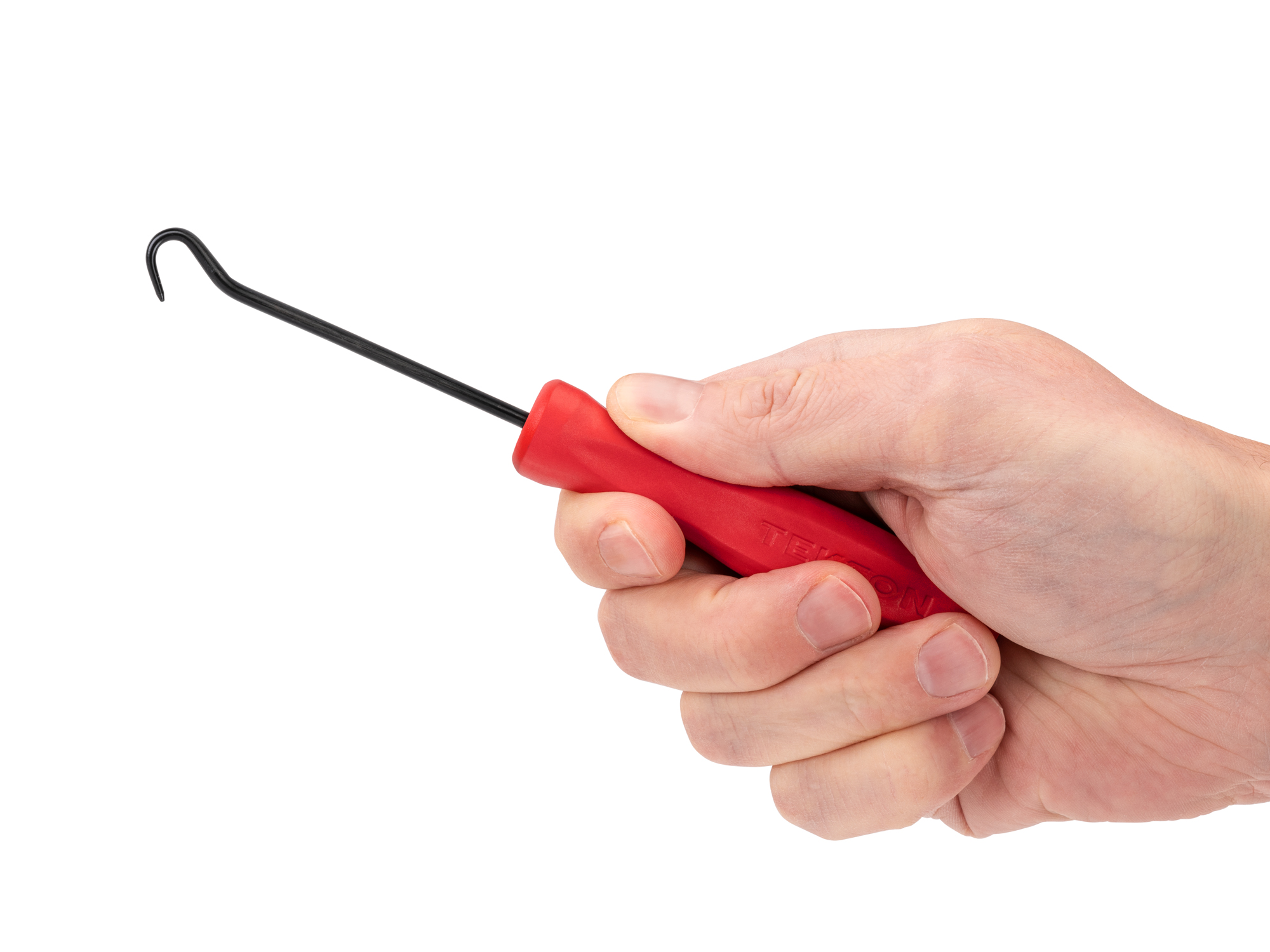 The 130-degree blunt hook (1/8 x 3 inch blade) has a small rounded tip to reduce piercing soft objects and features a square nylon handle. PNH24105.