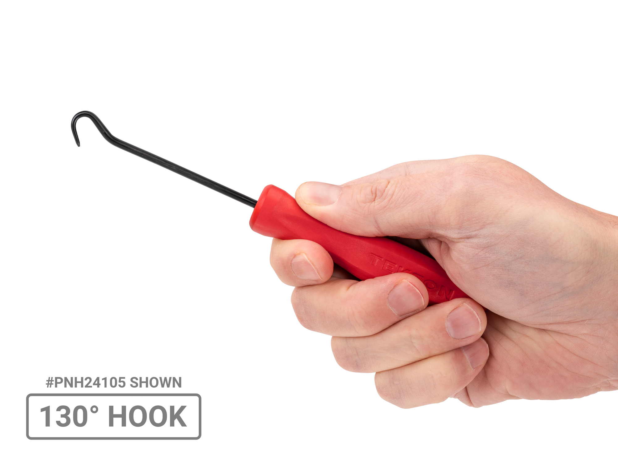 The 130-degree pointed hook (1/8 inch x 3 inch blade) has two wings at the base of the blade to resist twisting out and features a square handle. PNH21105.