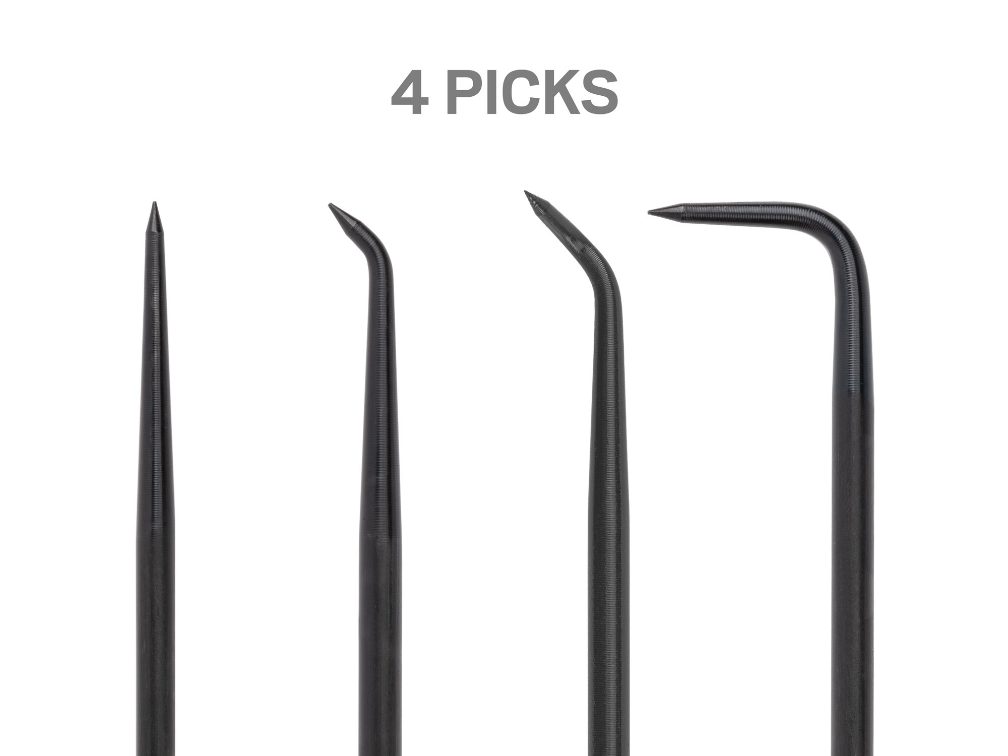 Set includes straight pointed pick, 45-degree pointed pick, 90-degree pointed pick, 130-degree pointed hook, and compound pointed pick. PNH90102.