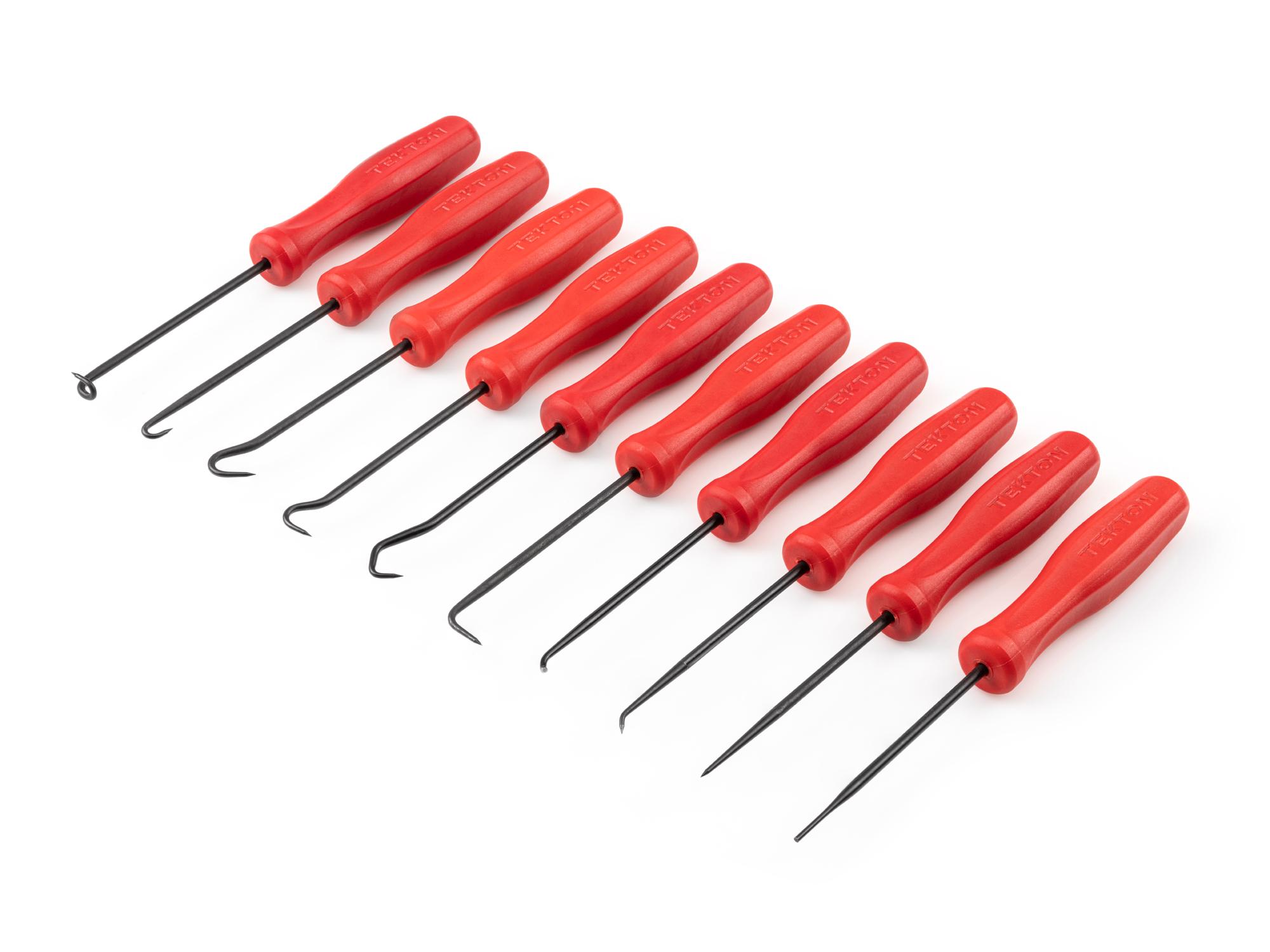 Front-right angle view of Tekton 3 inch pick and hook set. Item #PNH90103