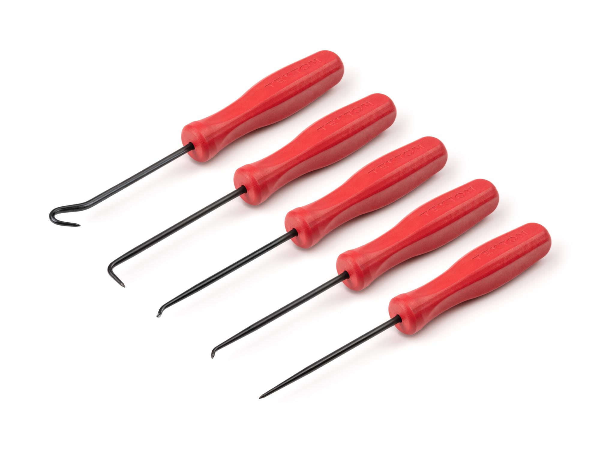 Front-right angle view of Tekton 3 inch pick and hook set. Item #PNH90403