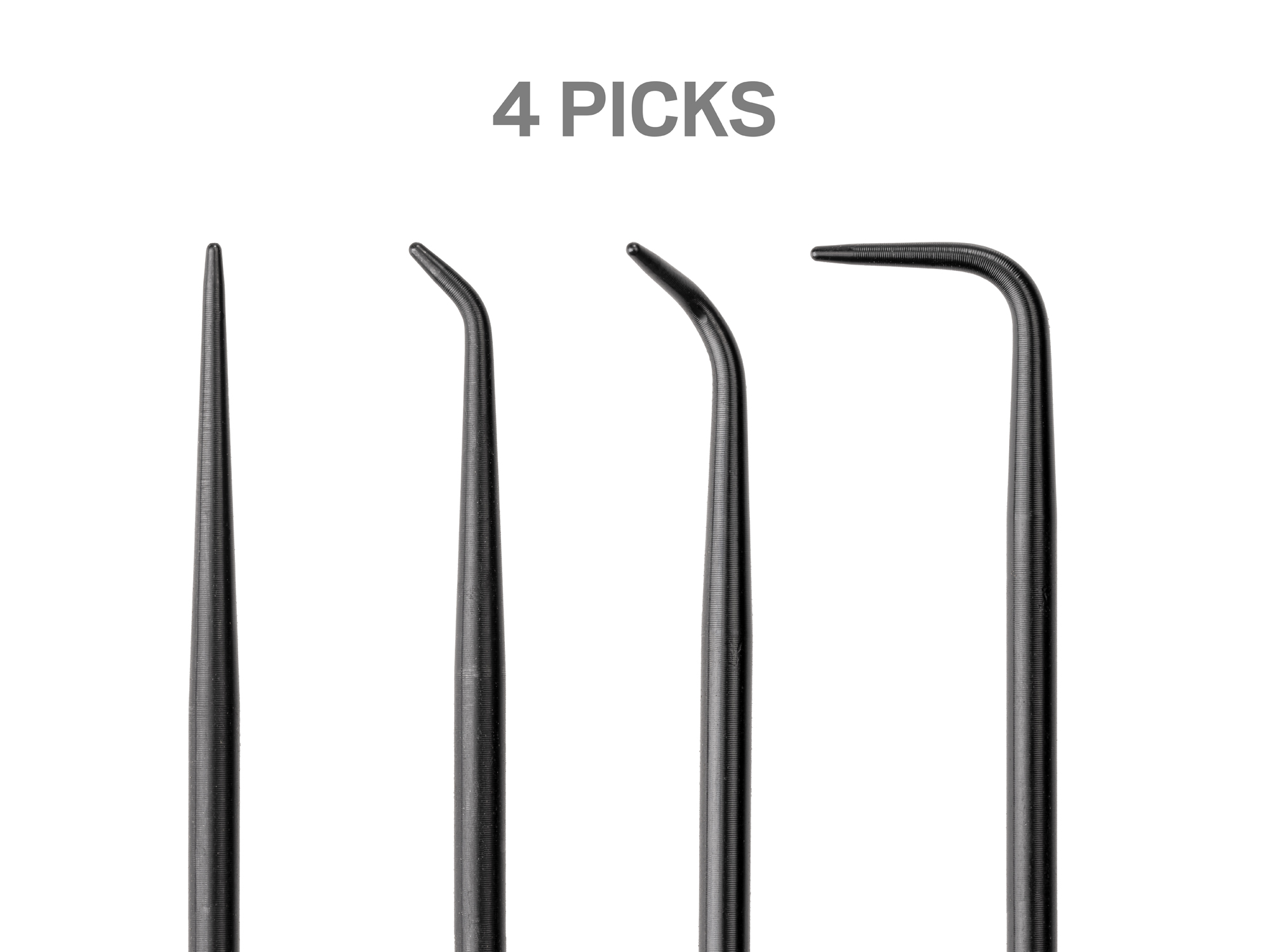 Set includes straight blunt pick, 45-degree blunt pick, 90-degree blunt pick, compound blunt pick, and 130-degree blunt hook. PNH90403.