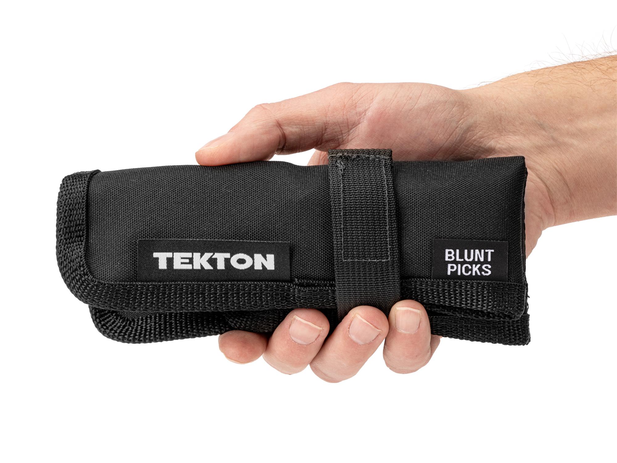 Person holding Tekton 3 inch pick and hook set. Item #PNH90404
