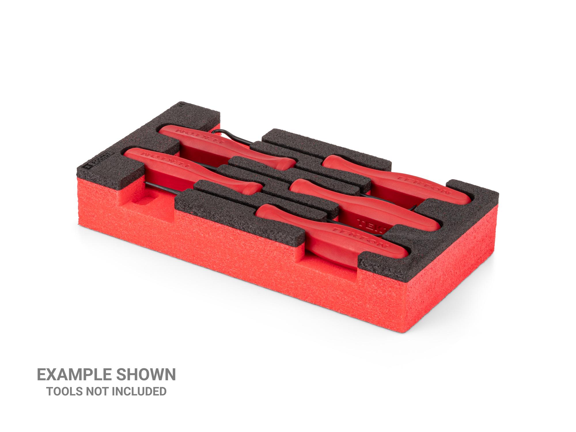 Angled view of black Tekton pick and hook set foam organizer. Example image; tools not included. F00057KR