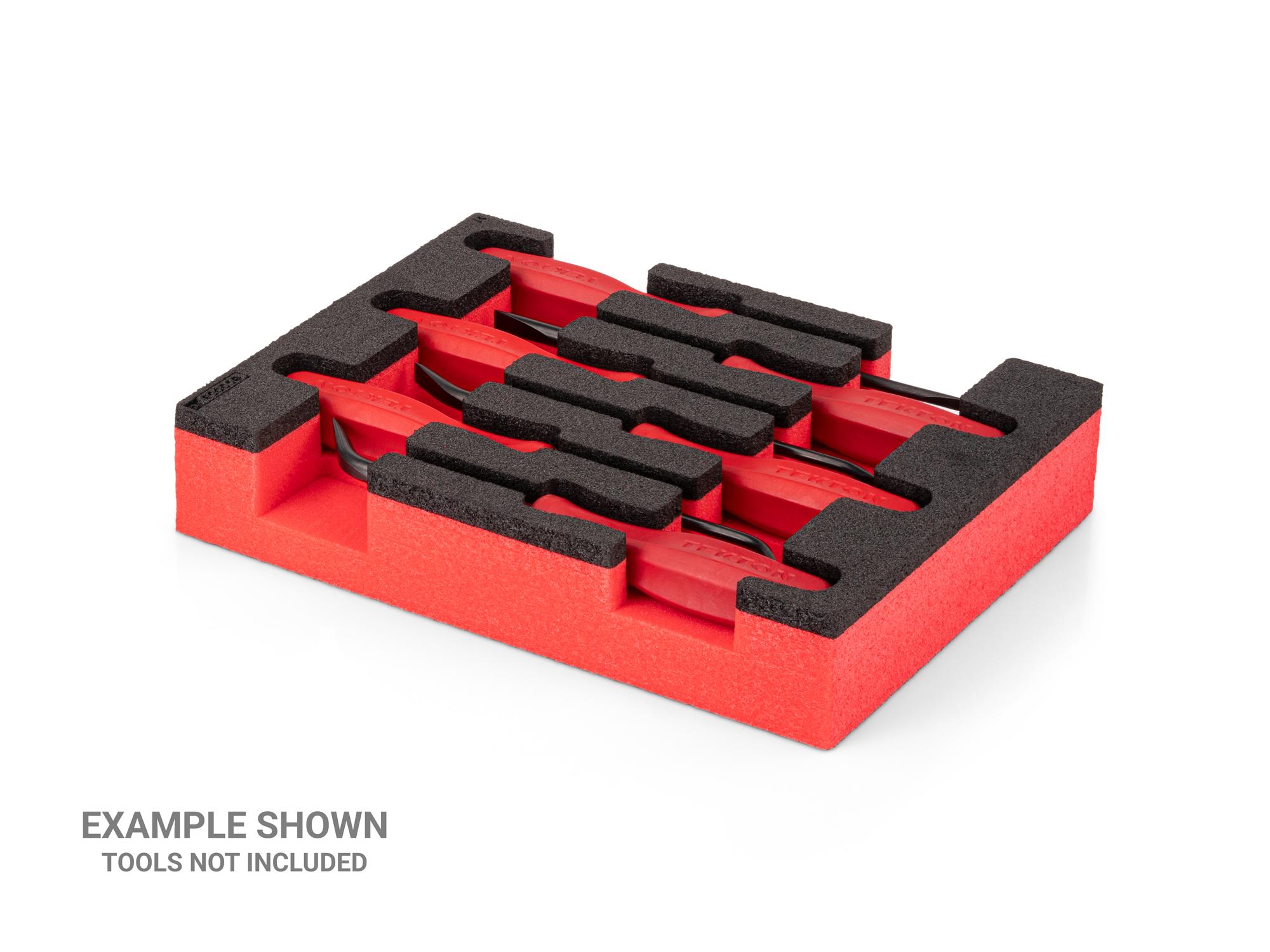 Angled view of black Tekton mini pry bar set foam organizer. Example image; tools not included. F00058KR