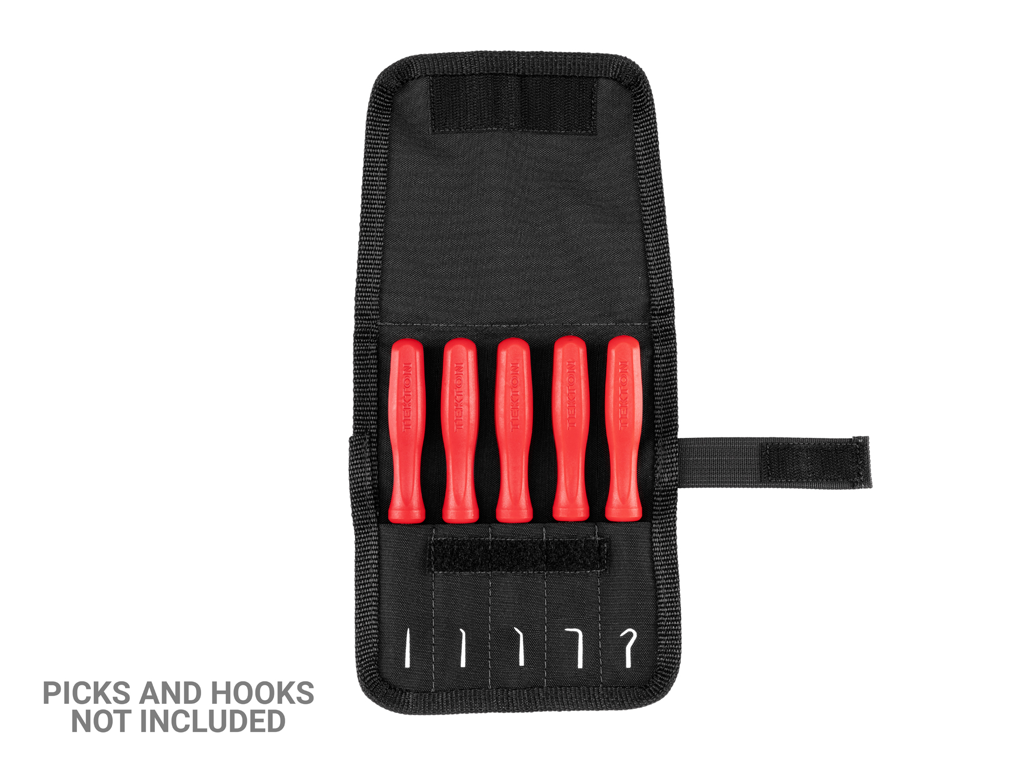 The 5-tool pointed pick and hook pouch provides easy access to picks and hooks. Pockets are clearly labeled for quick identification. OTP71103.