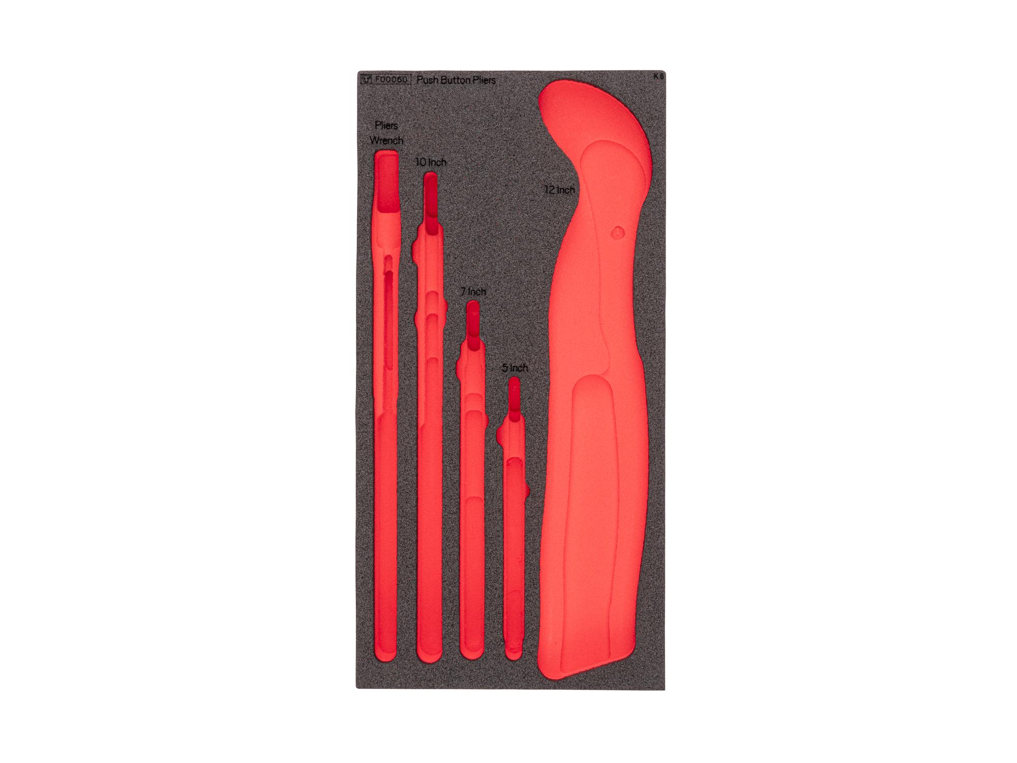 Top view of black Tekton pliers set foam organizer, 12 x 6 inch. F00060KR