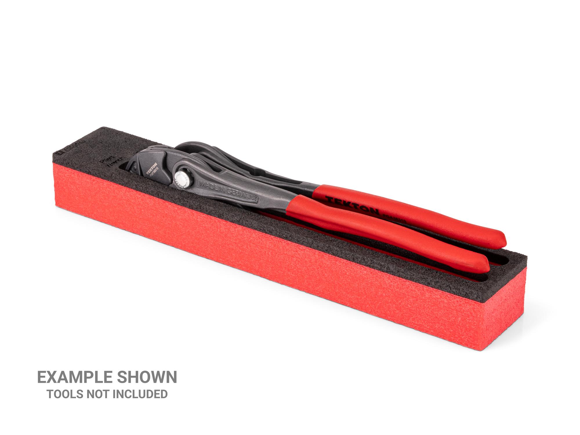 Angled view of black Tekton pliers set foam organizer, 12 x 2 inch. Example image; tools not included. F00062KR