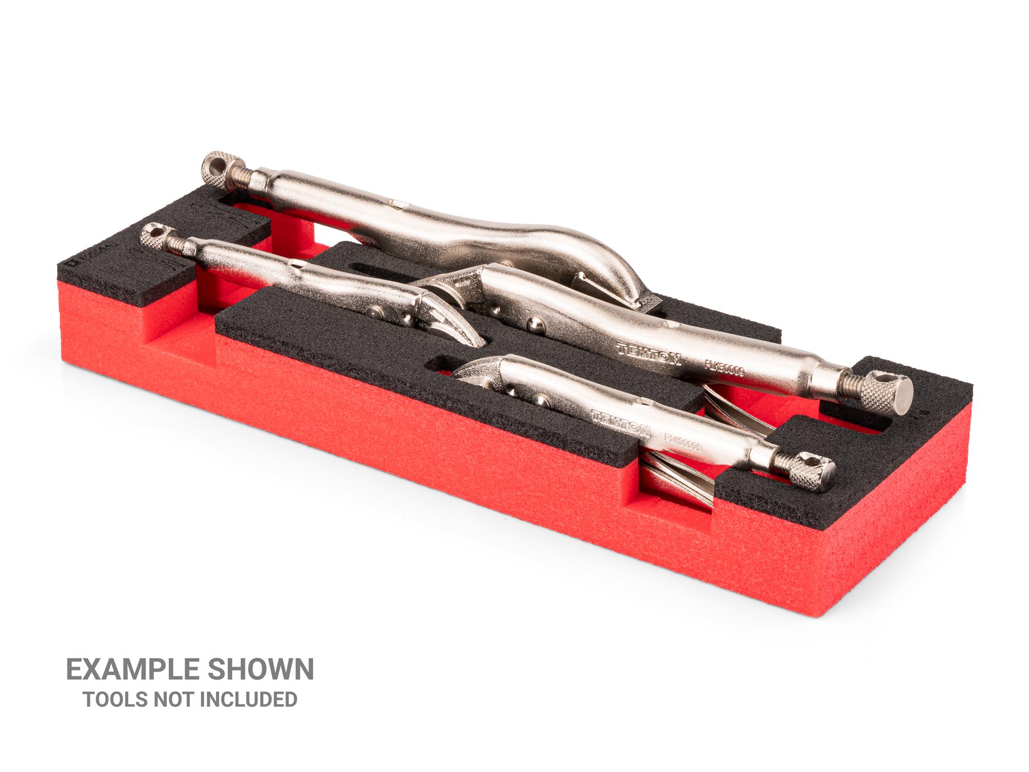 Angled view of black Tekton locking pliers foam organizer. Example image; tools not included. F00064KR