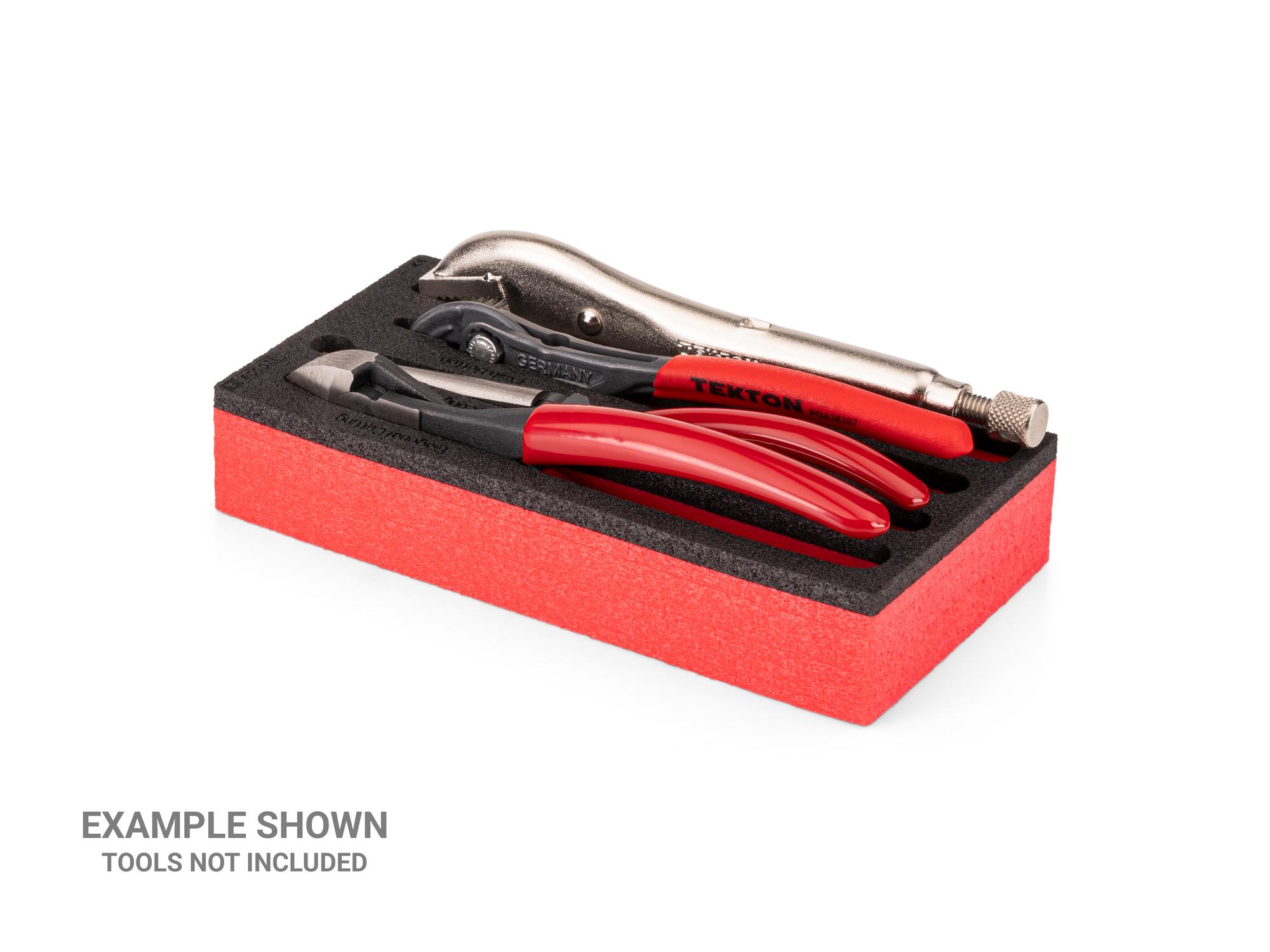 Angled view of black Tekton cutting and gripping pliers set foam organizer. F00071KR