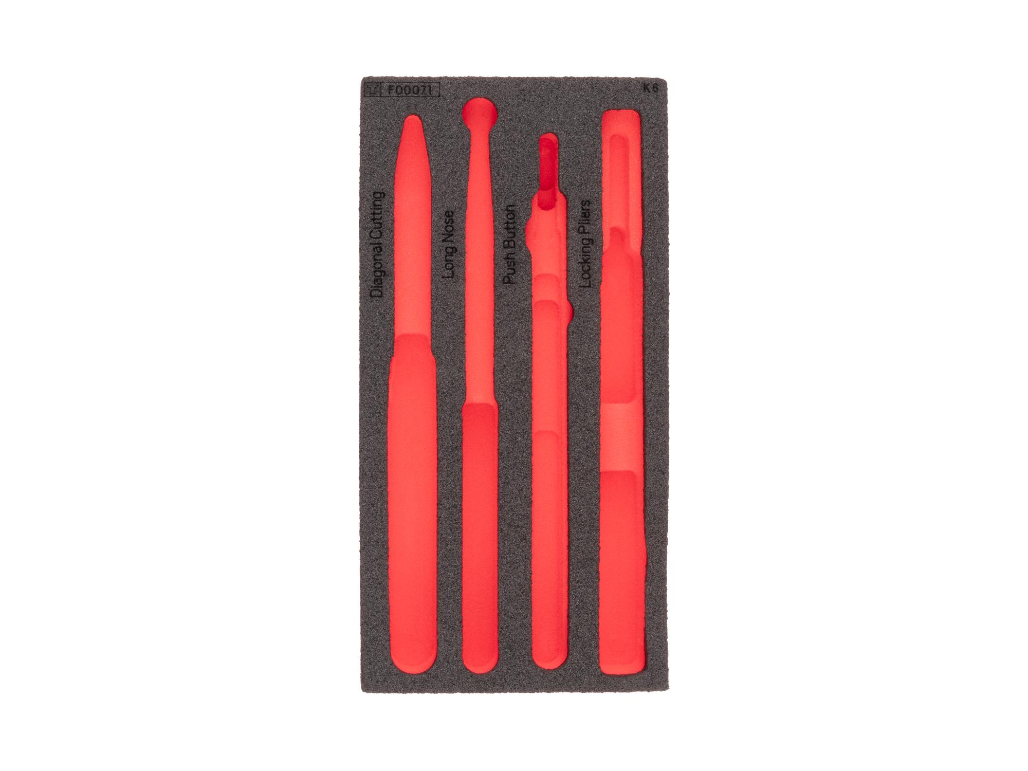 Top view of black Tekton cutting and gripping pliers set foam organizer. F00071KR