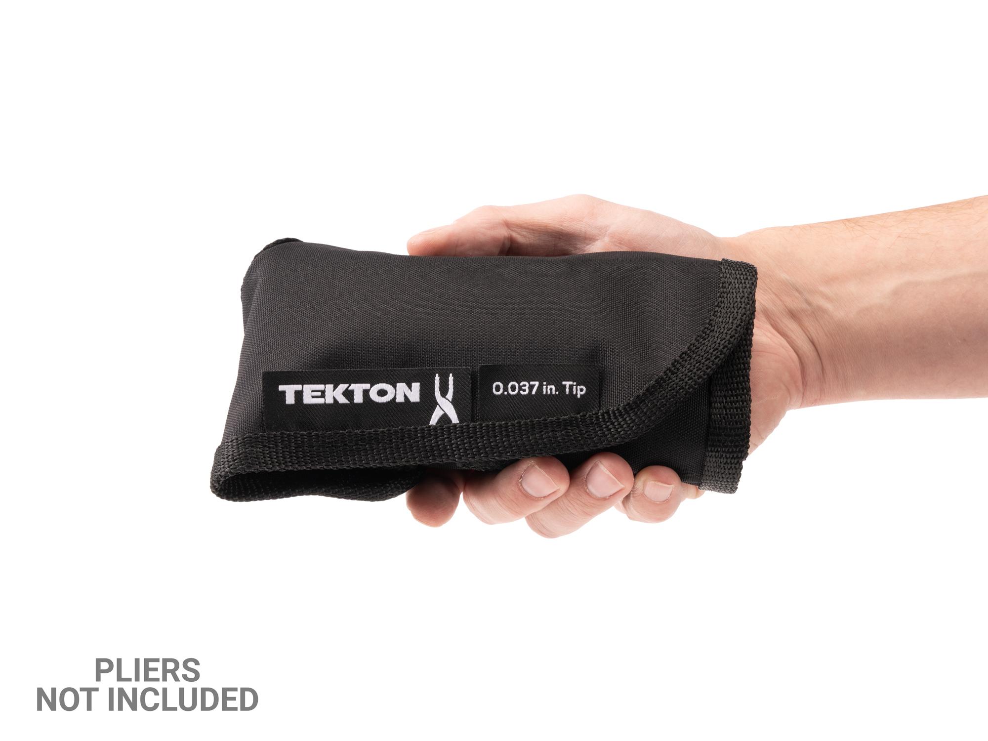 Person holding black Tekton 5 inch pliers organization. Item #OTP51102