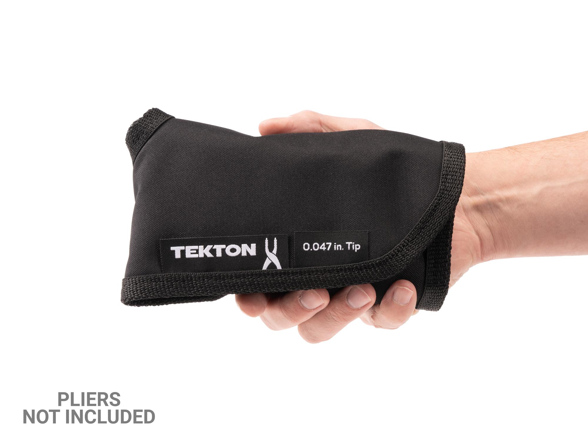 Person holding black Tekton 5 inch pliers organization. Item #OTP51103