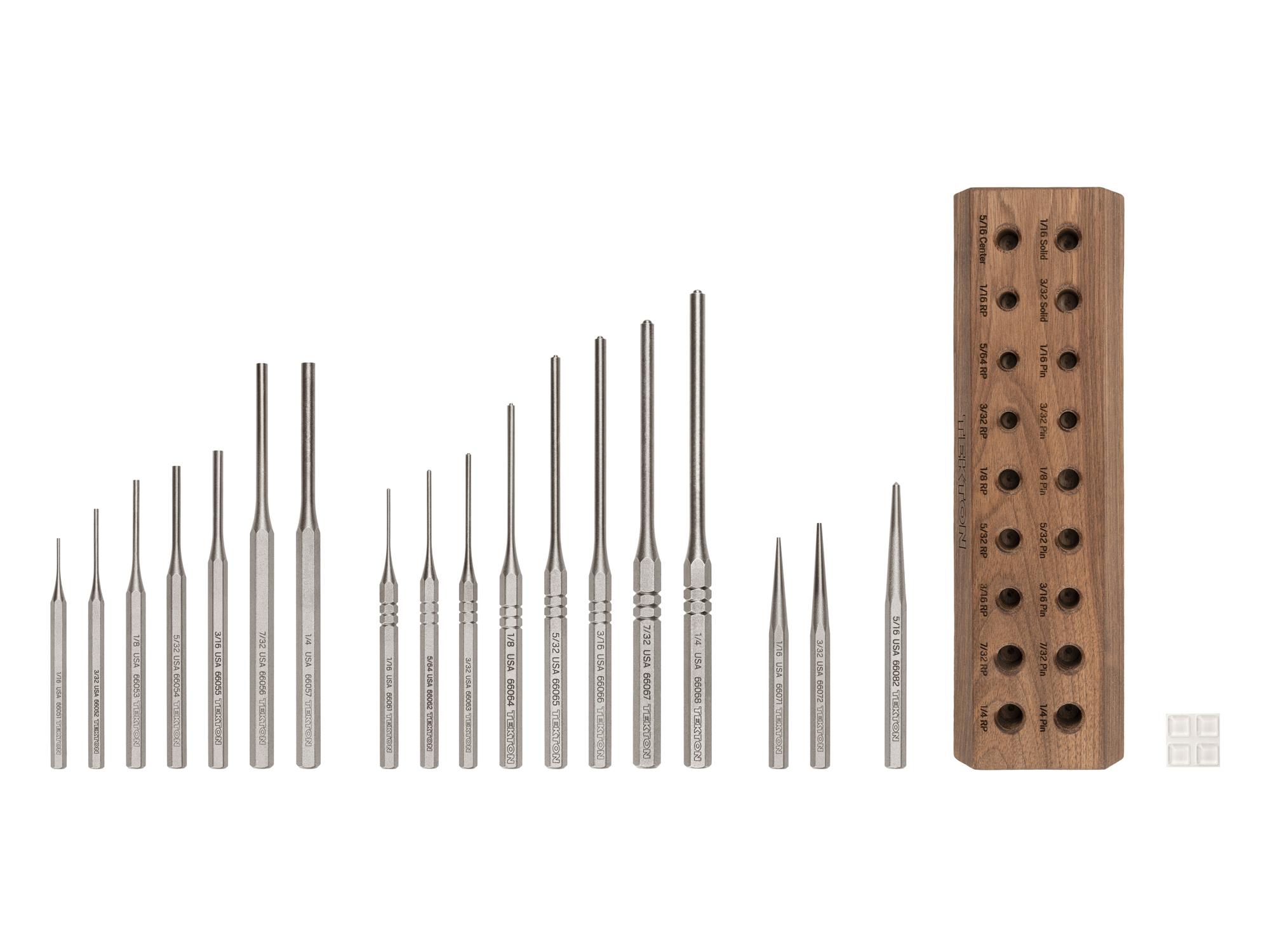 Laid out contents of Tekton stand punch and chisel set set. Item #66564