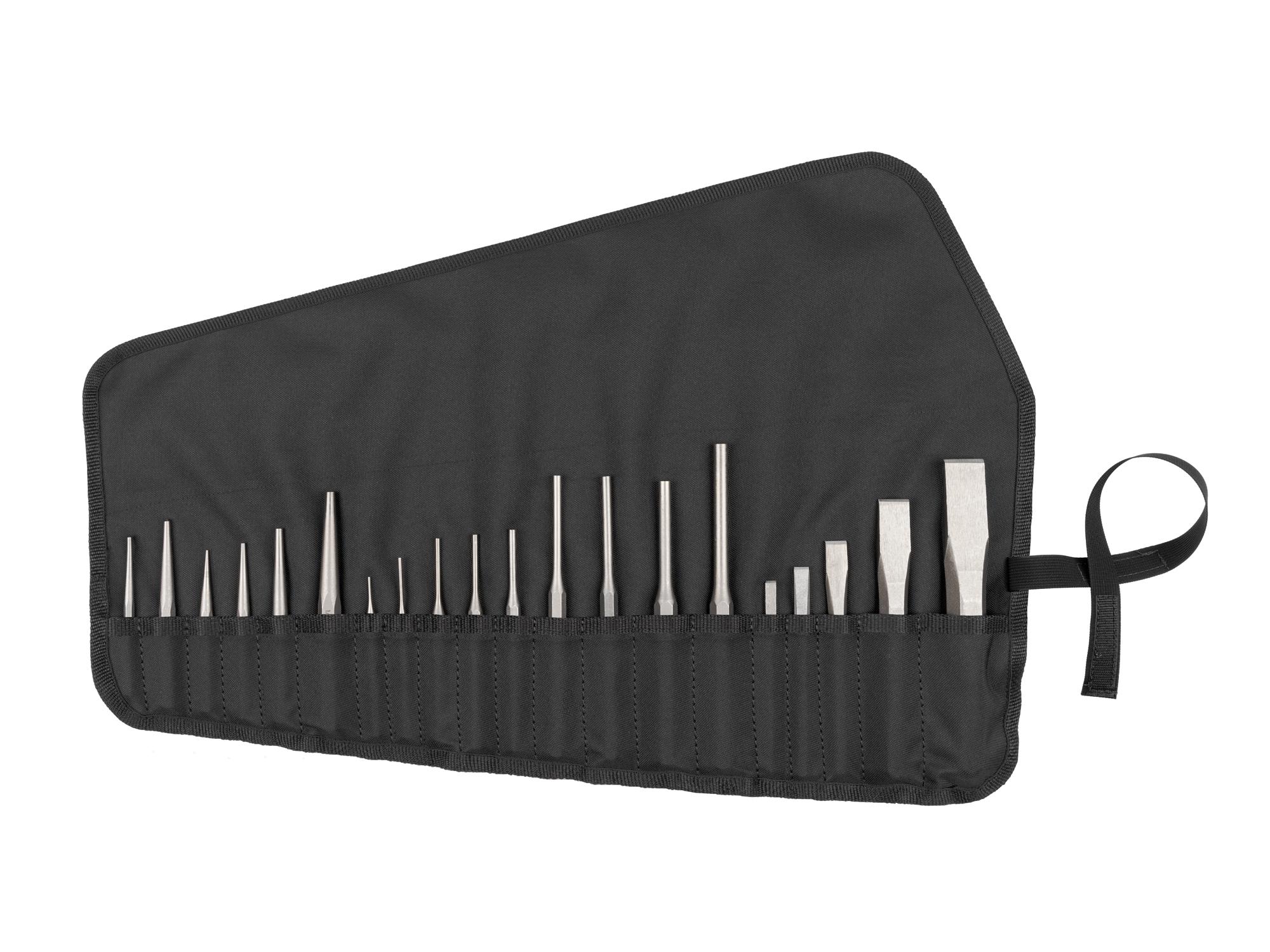 Front view of Tekton roll punch and chisel set set. Item #PNC99101