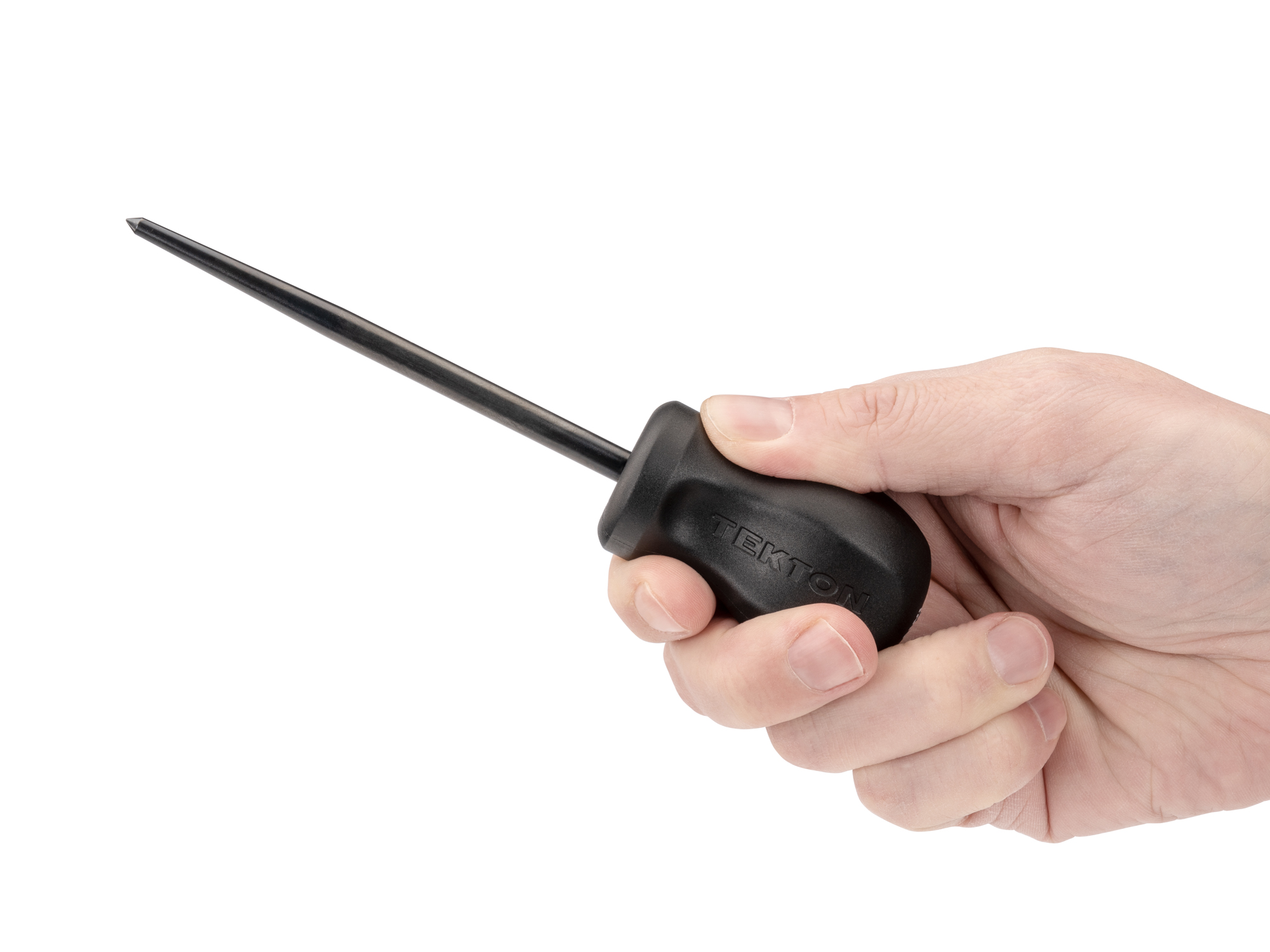 Scratch and punch awl. Hard, durable handle is easy-to-clean. Chrome molybdenum steel with black oxide finish. Made in the USA. PNH21106