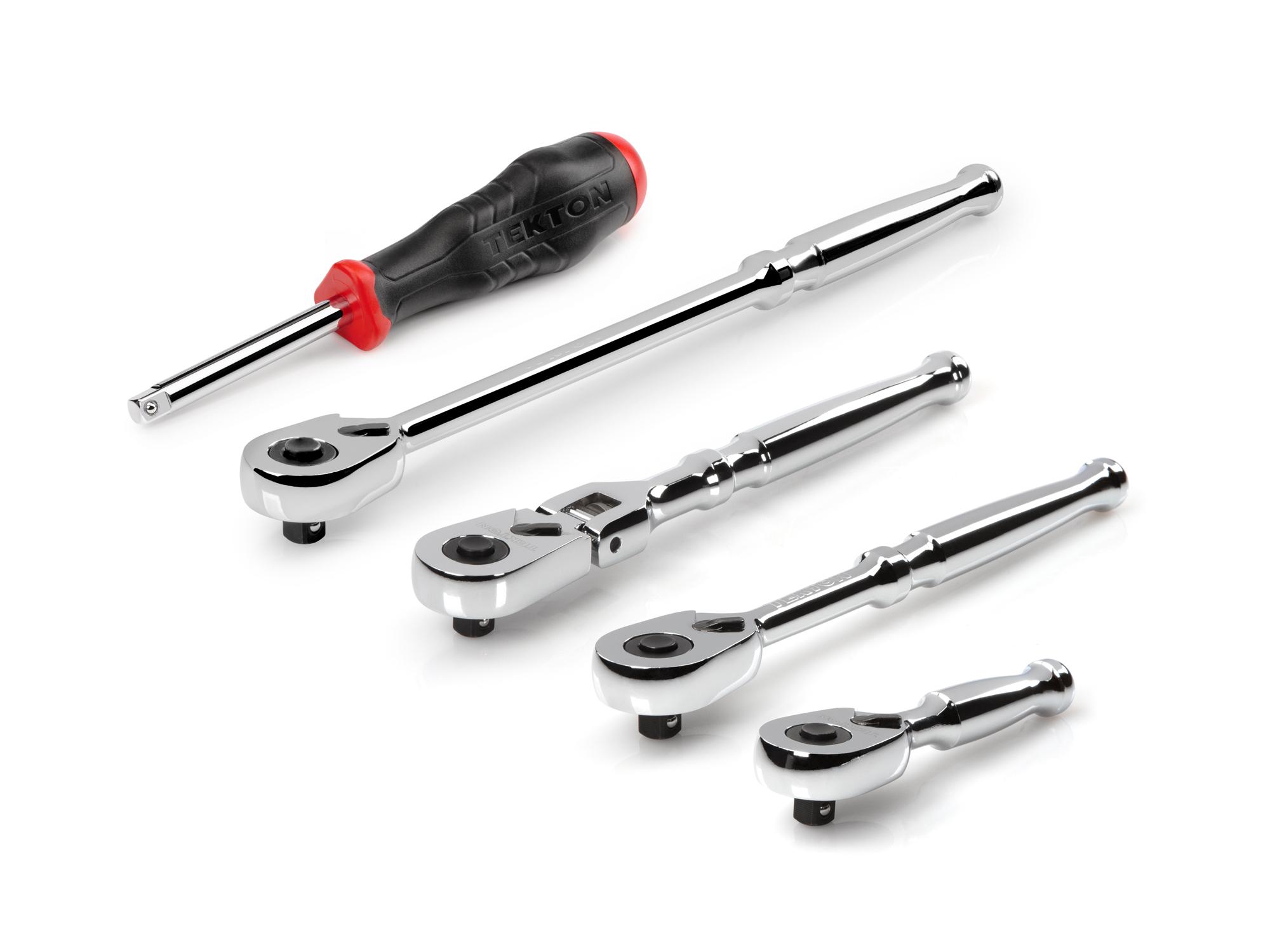 Front-right angle view of Tekton ratchet set. Item #SDR99007