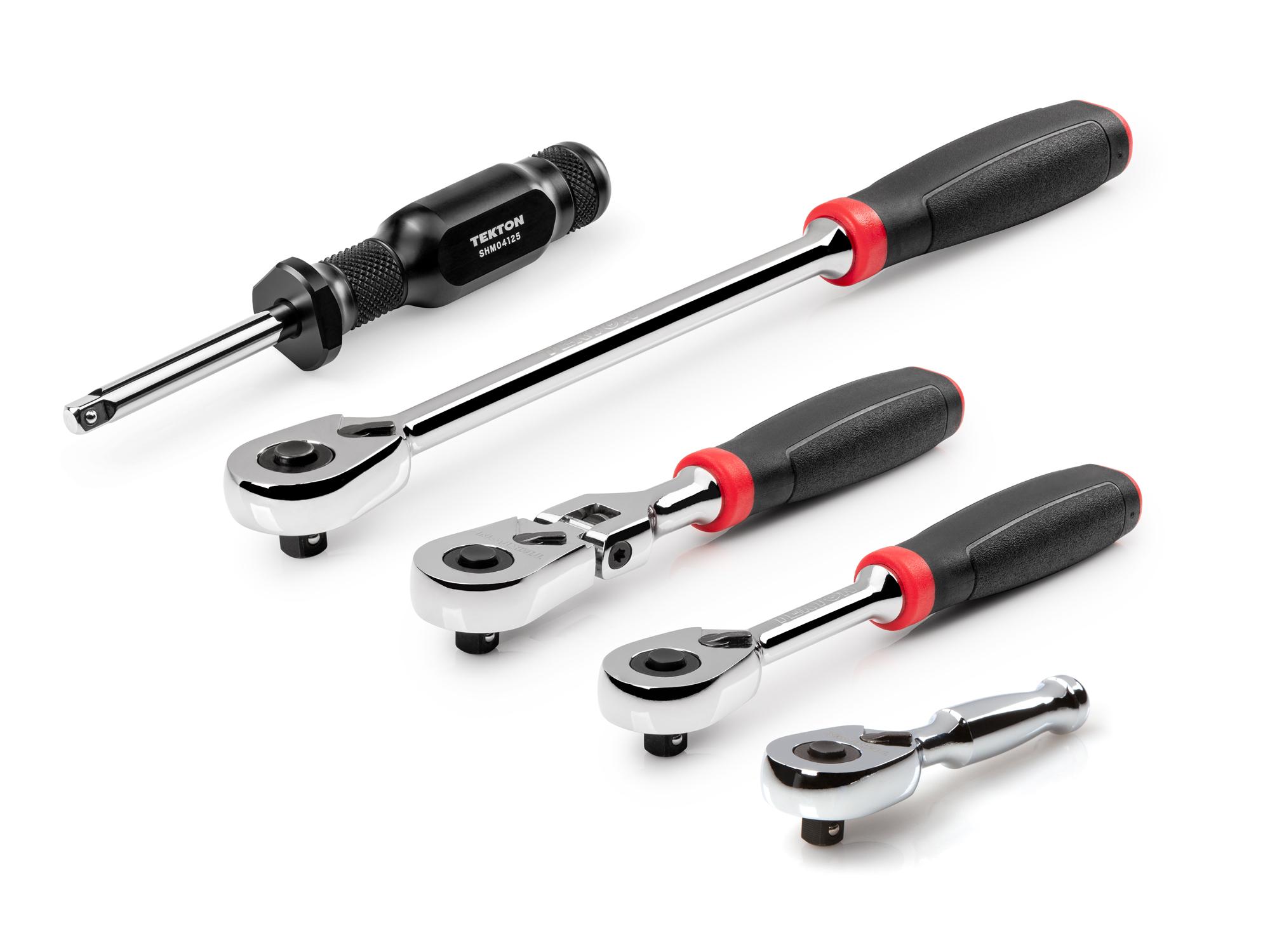 Front-right angle view of Tekton ratchet set. Item #SDR99008