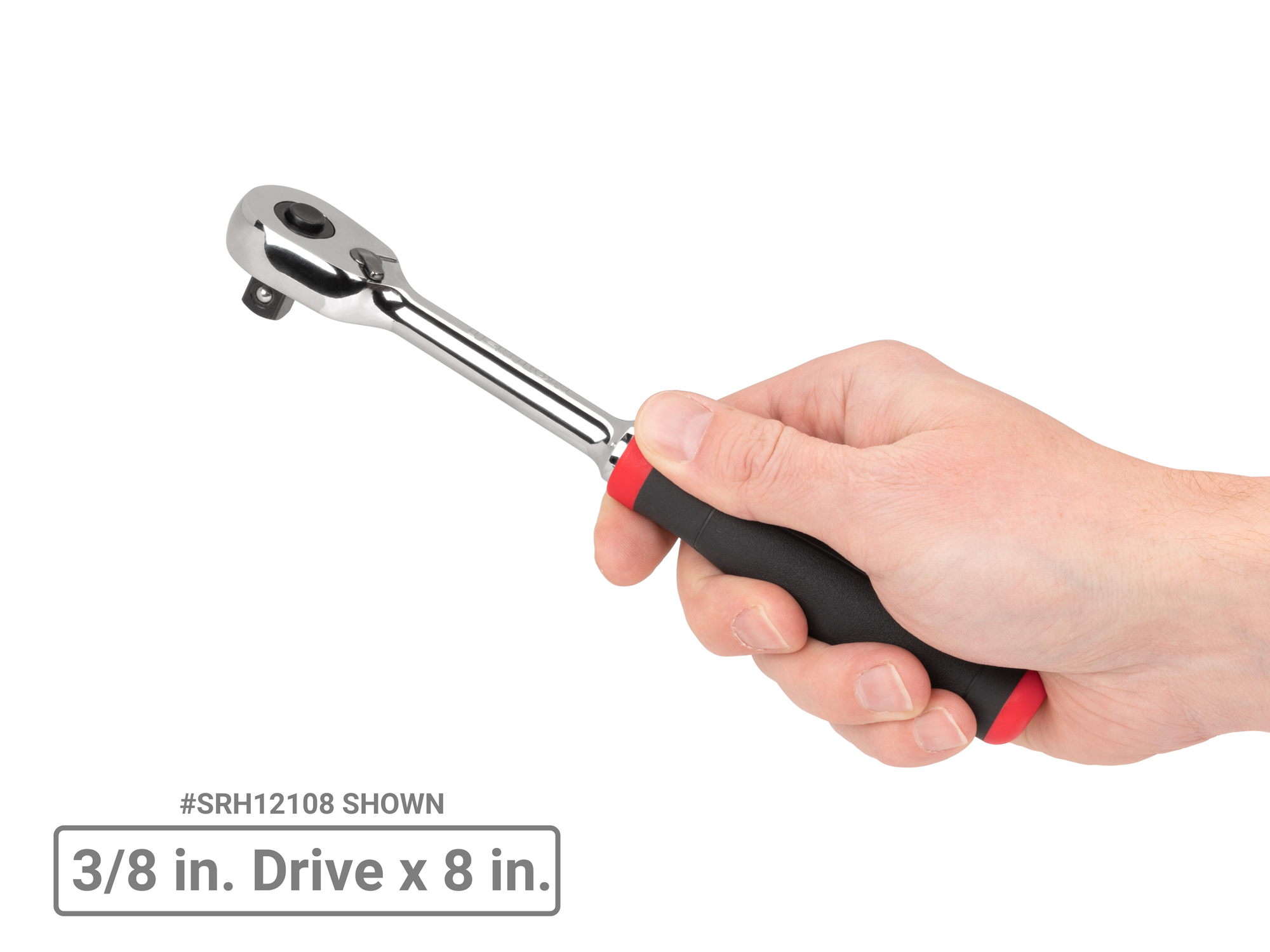 Quick-release ratchet with 90-tooth gear and 4-degree swing. Ultra-compact head and comfort grip handle. SRH12108.