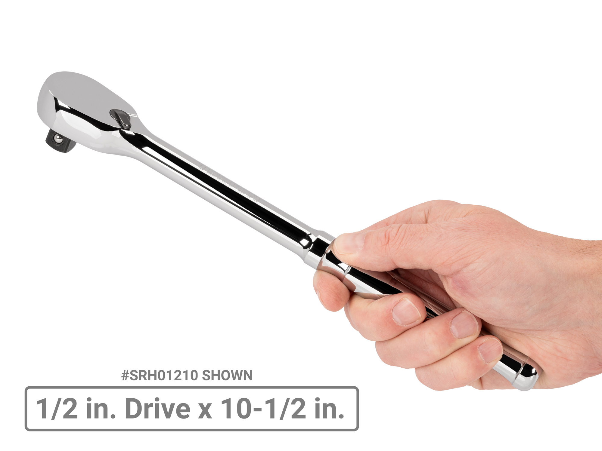 Classic non-quick-release ratchet with 90-tooth gear and 4-degree swing. Ultra-compact head and sleek, comfortable handle. SRH01210.