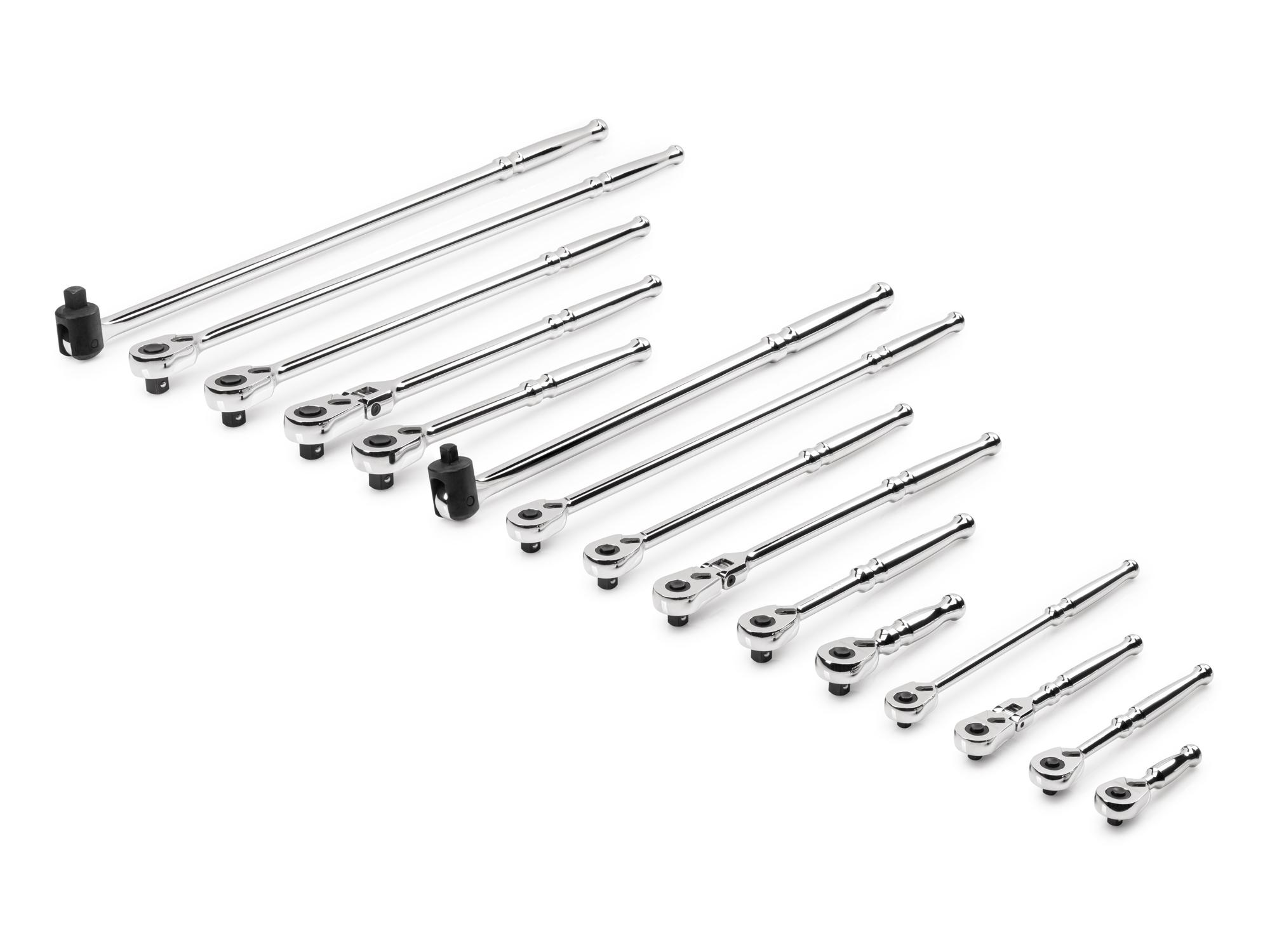 Front-right angle view of Tekton ratchet set. Item #SDR99902