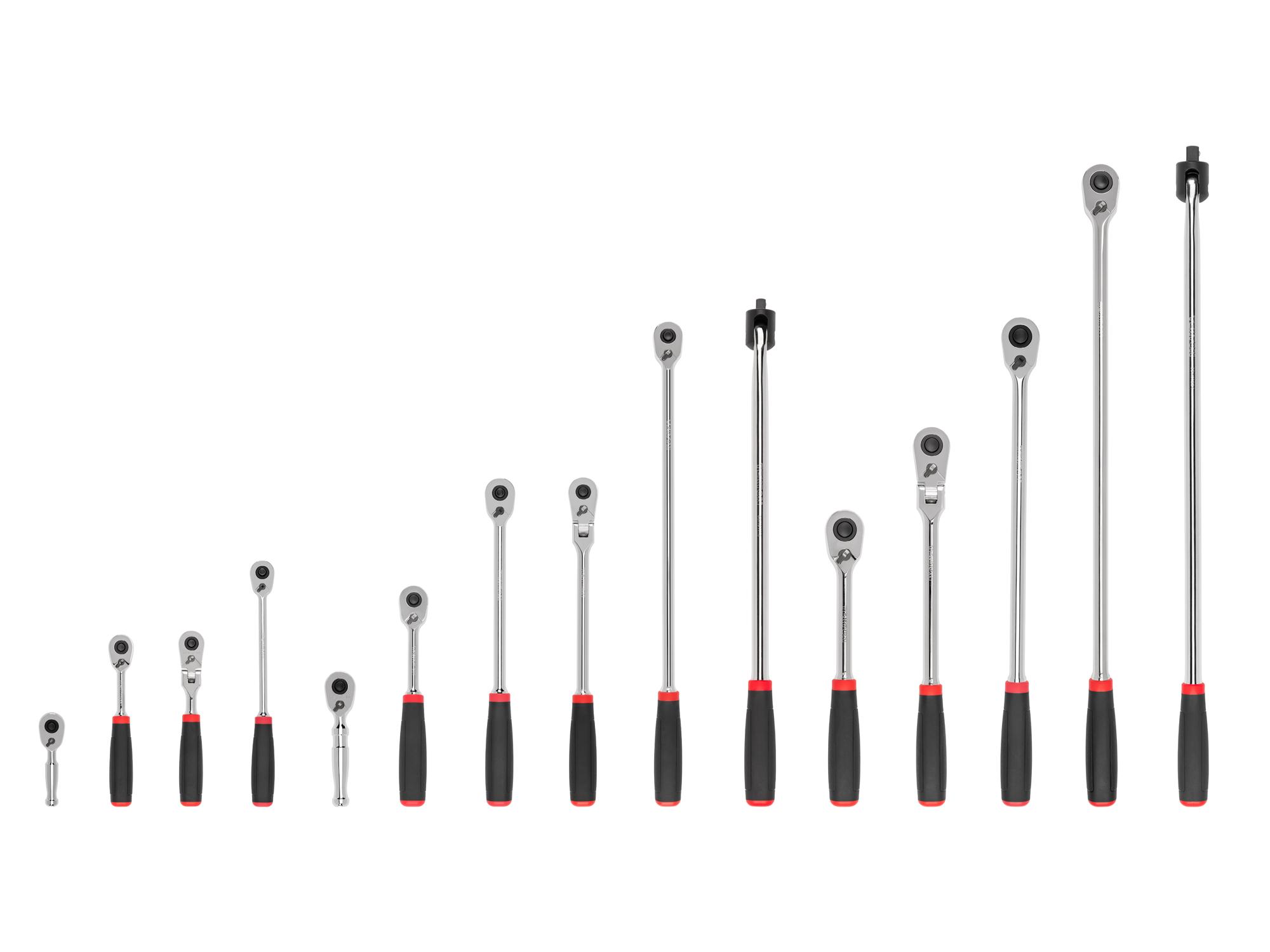 1/4, 3/8, 1/2 Inch Drive Quick-Release Comfort Grip Ratchet and Breaker Bar Set (15-Piece)